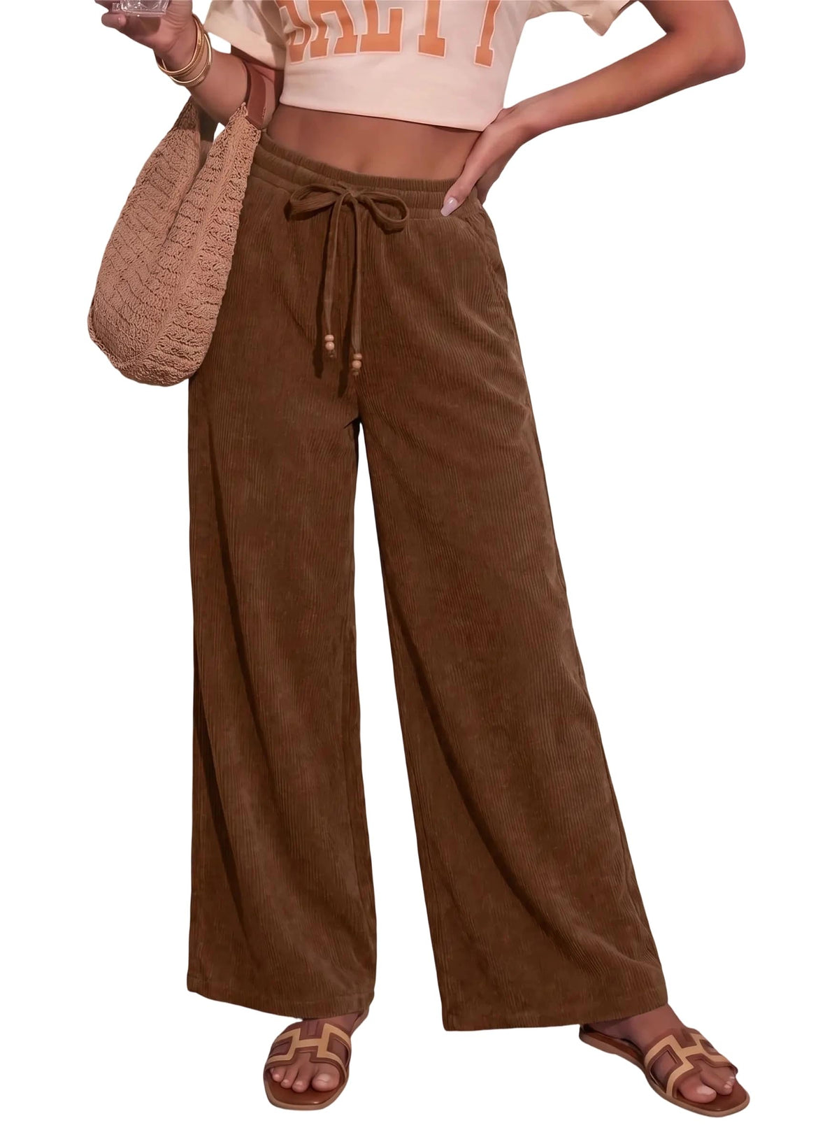 Sidefeel Womens Wide Leg Corduroy Pants High Waisted Fall Trousers