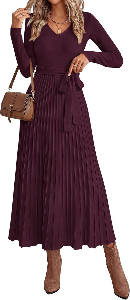 PRETTYGARDEN Womens Fall Maxi Long Sleeve Sweater Dress
