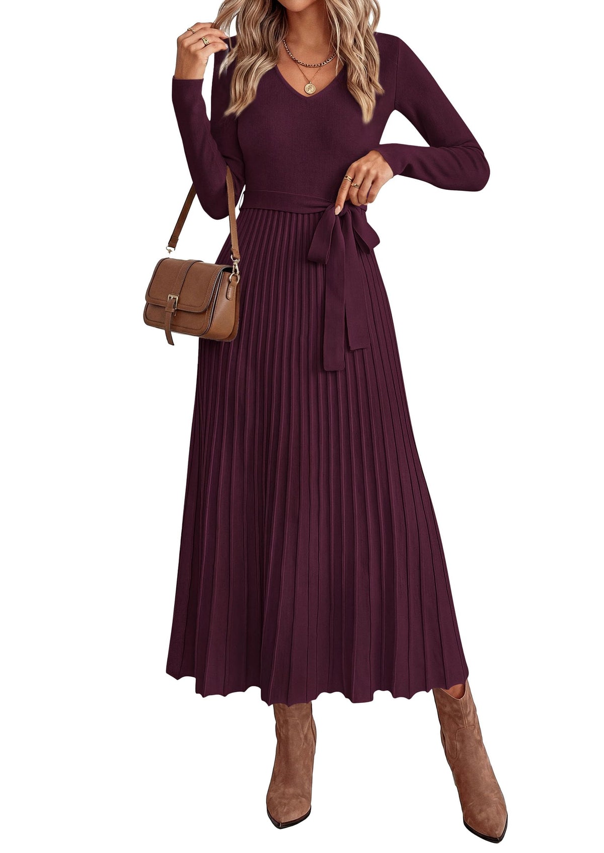 PRETTYGARDEN Womens Fall Maxi Long Sleeve Sweater Dress