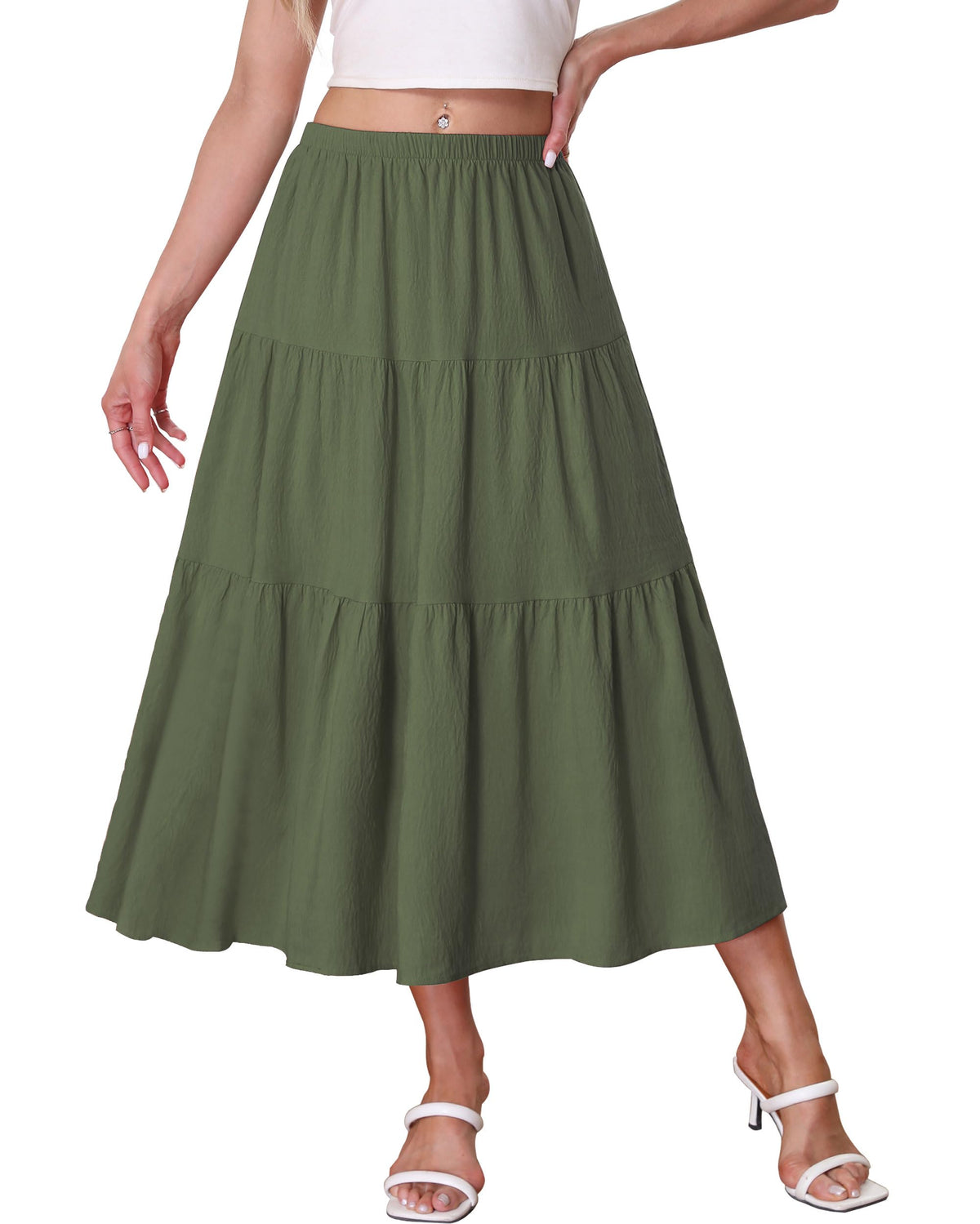 Kingfancy Women's Boho Midi Skirt A-Line Flowy Skirts