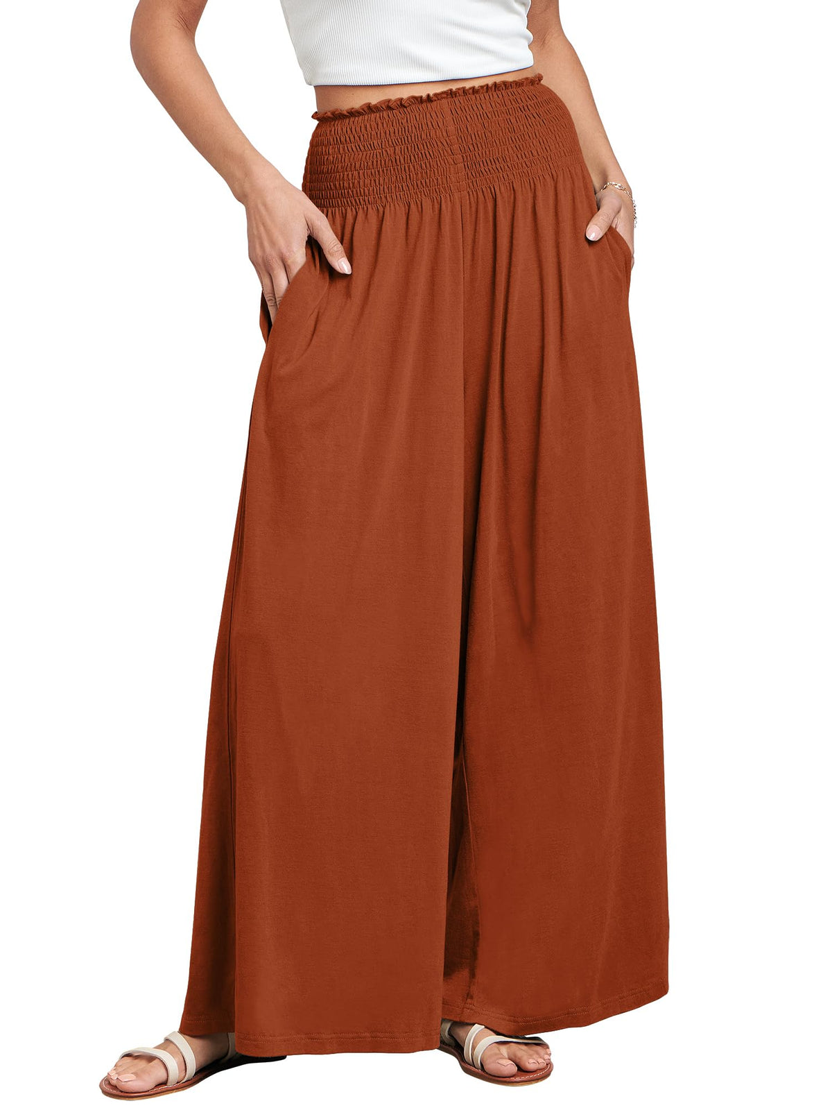 ANRABESS Women Summer Casual Wide Leg Palazzo Pants with Pockets