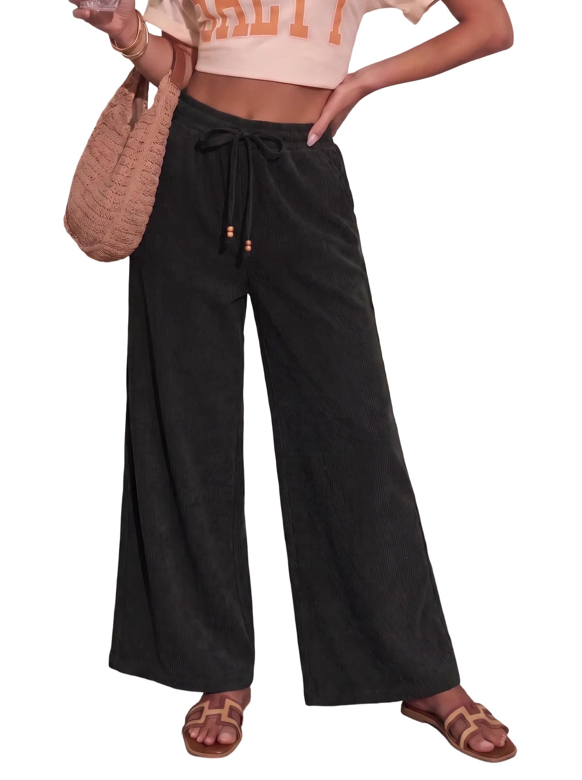 Sidefeel Womens Wide Leg Corduroy Pants High Waisted Fall Trousers