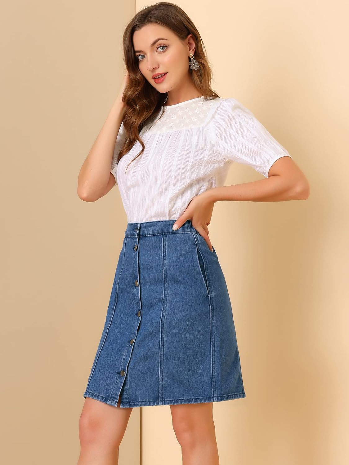 Allegra K Women's Denim Skirts Casual A-Line Short Button Down Jean Skirt