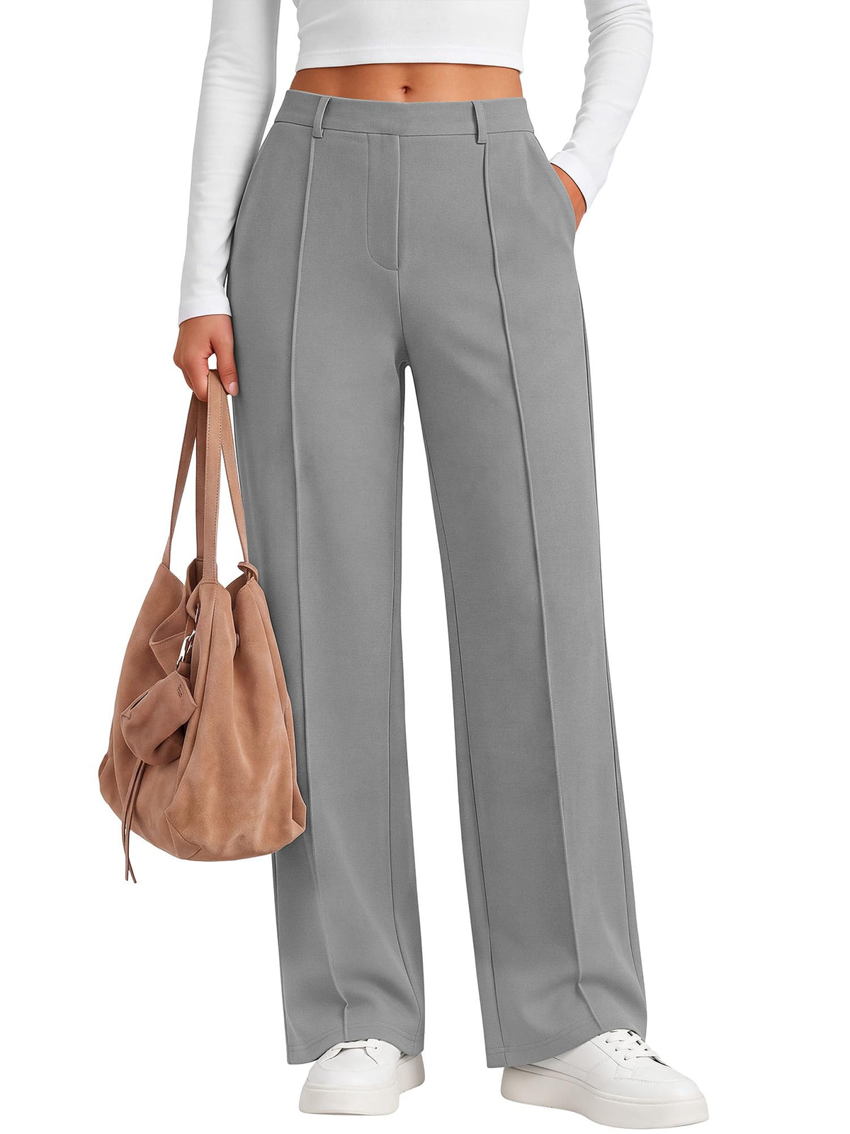 ANRABESS Women's Business Casual Straight Leg Fleece Dress Pants