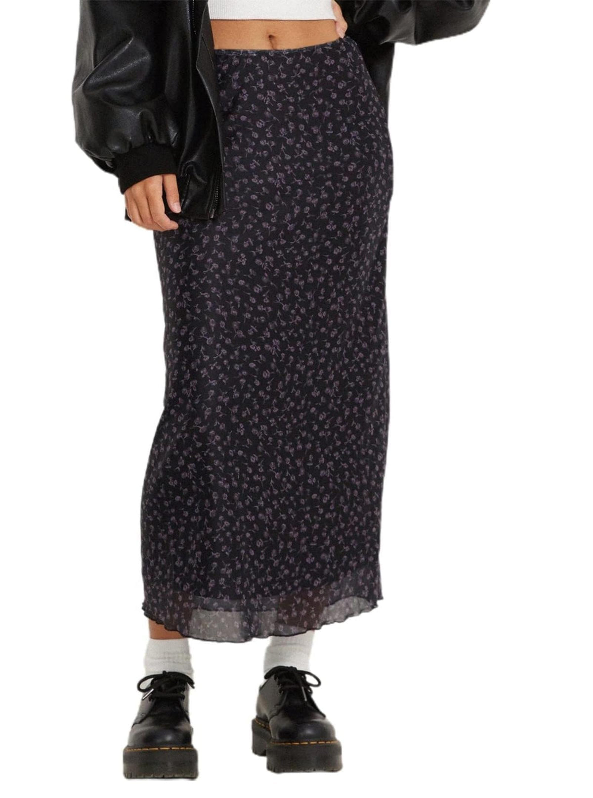 Avanova Women Mesh Floral Boho Midi Skirt High Waist Long Skirt