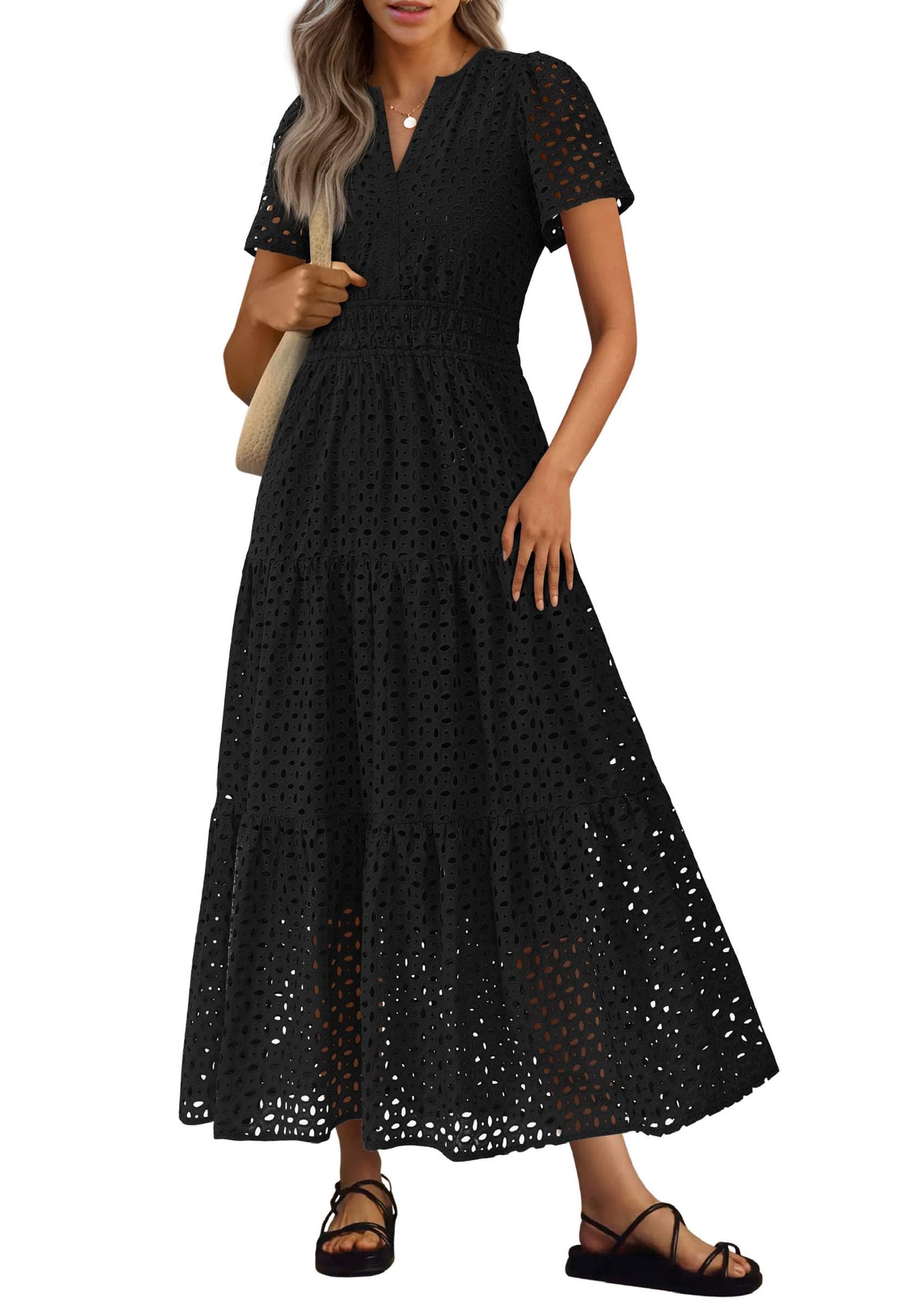 PRETTYGARDEN Women's Summer Hollow Out Eyelet Maxi Dress