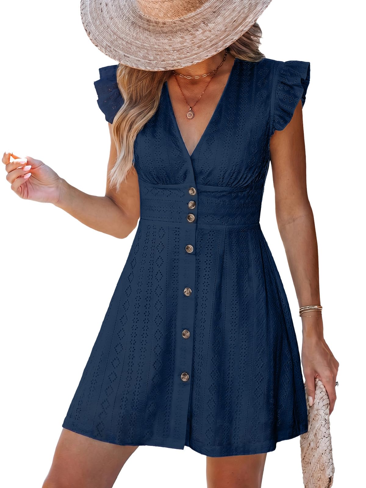 CUPSHE Women's Striped Deep V-Neck Button Down Mini Sundress