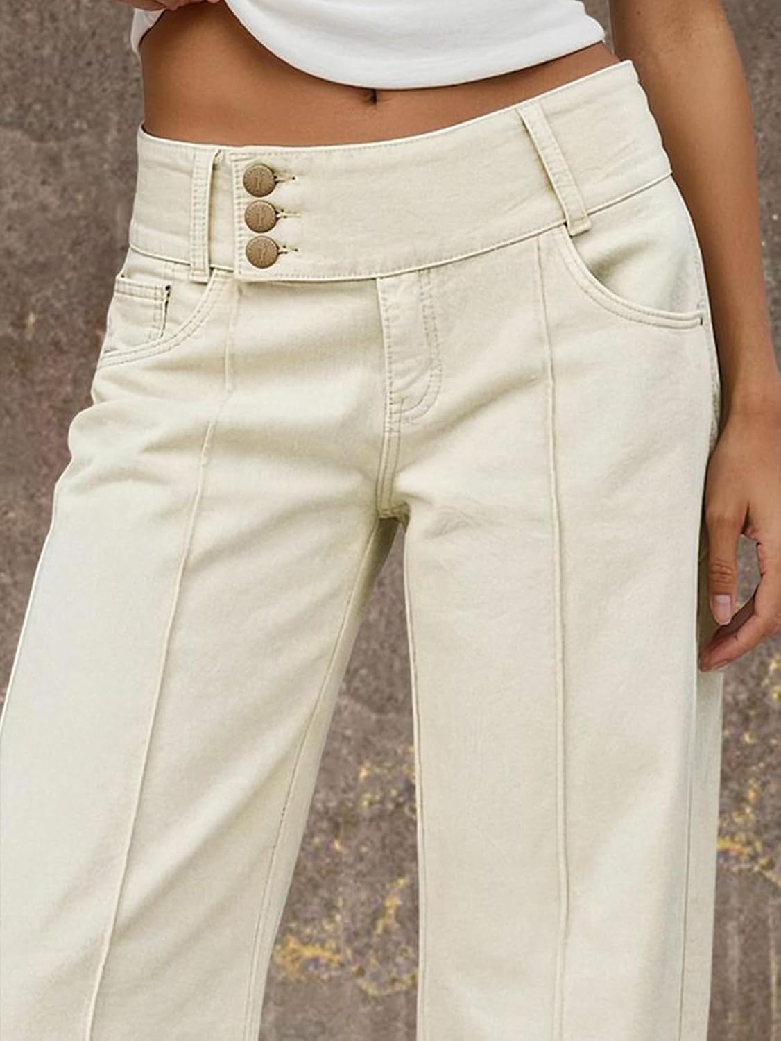 Flamingals Mid Waist Straight Leg Asymmetrical Button Fly Pants for Women