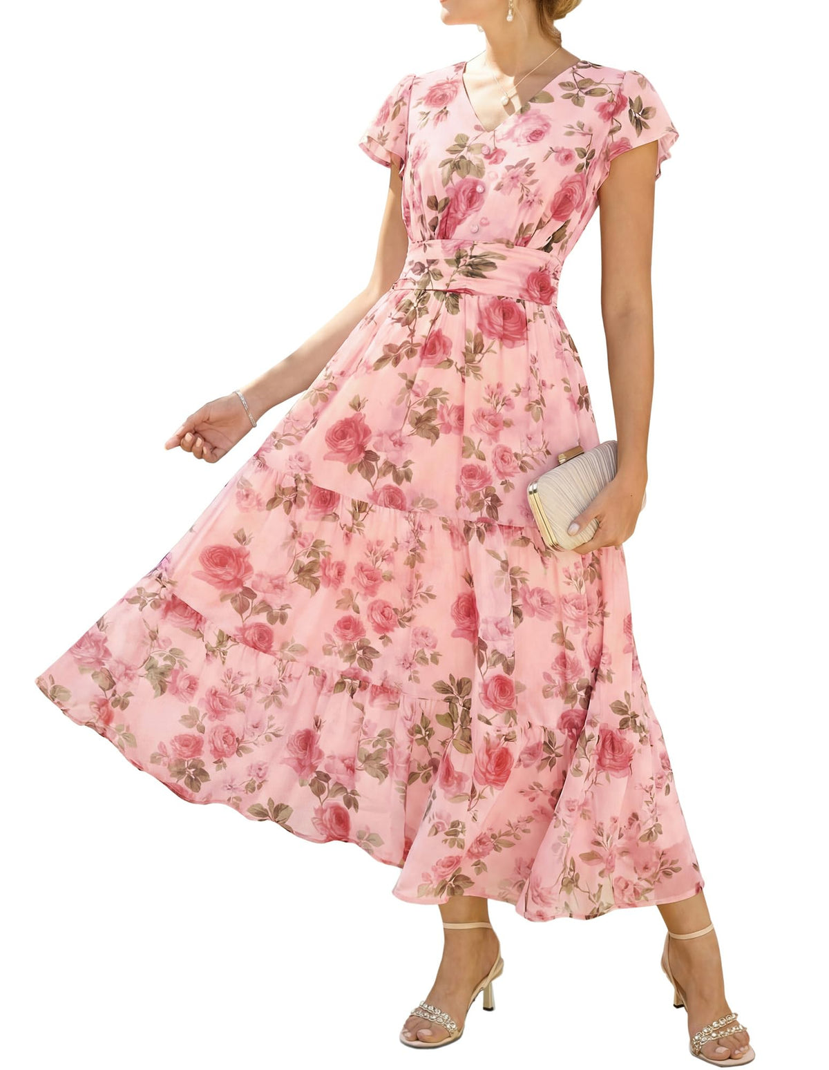 GRACE KARIN Women Summer Dress,Maxi Floral Wedding Guest Dresses