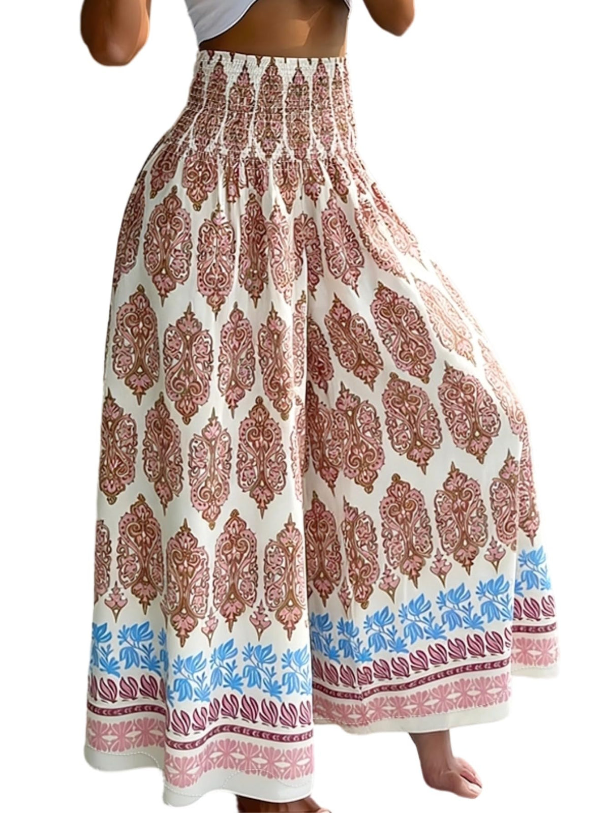 CHICME Womens Boho High Waisted Wide Leg Palazzo Pants Beach Vacation Wear