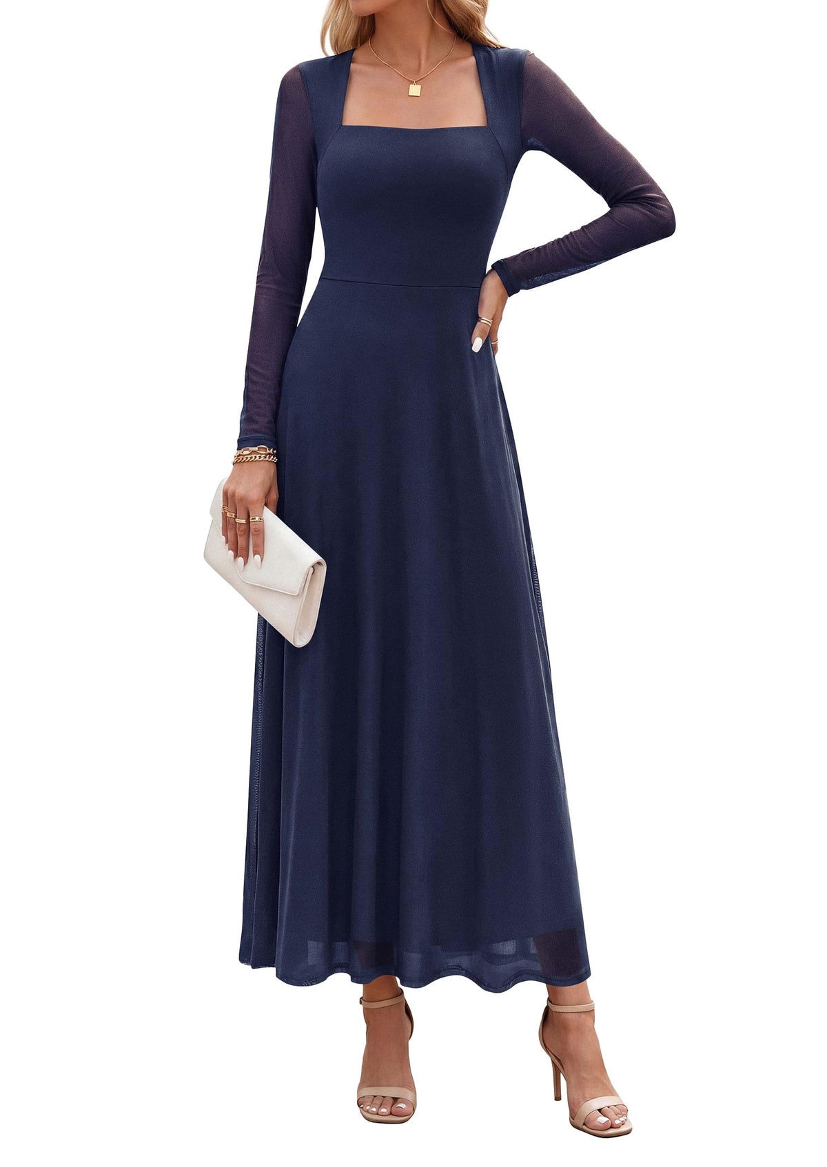PRETTYGARDEN Women's Flowy Maxi Mesh Wedding Guest Dresses