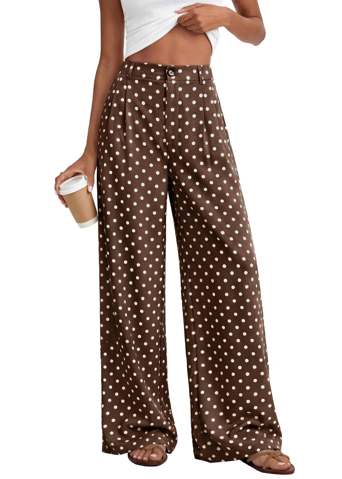KIRUNDO Wide Leg Pants for Women 2026 Summer Flowy Polka Dot Trousers