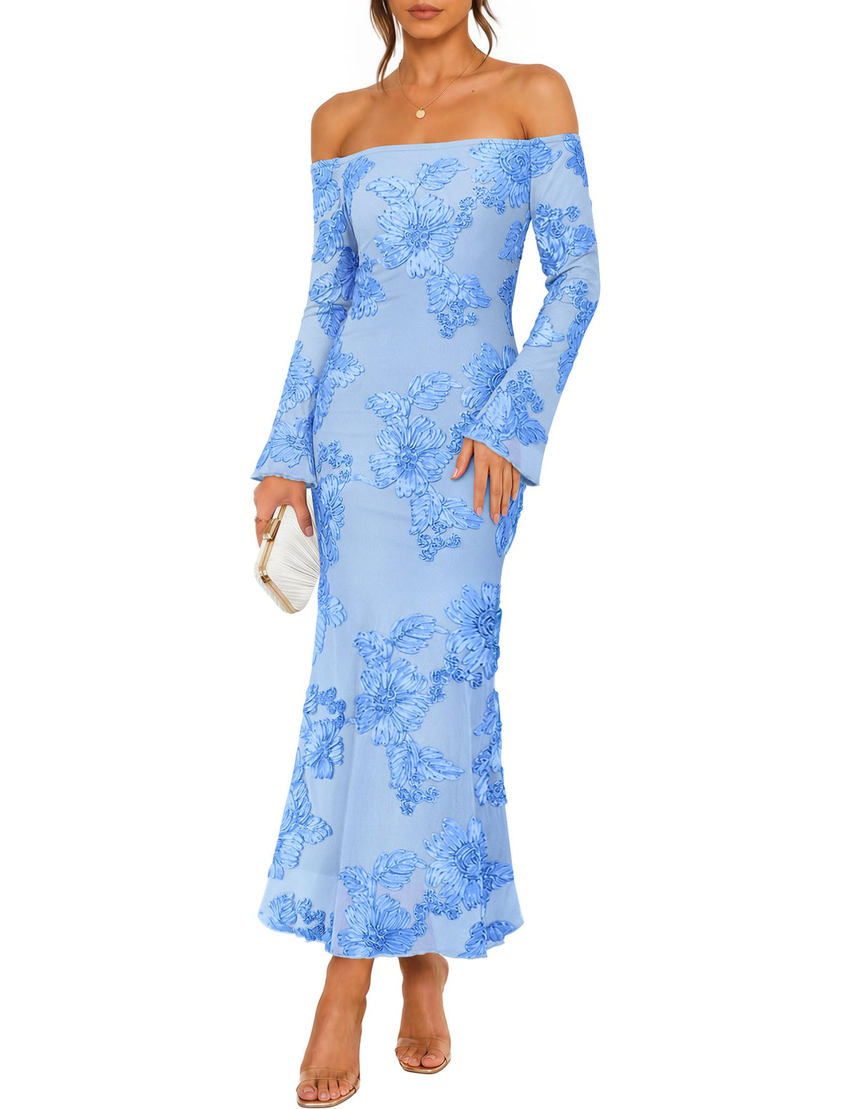 ZESICA Women's Fall Off Shoulder Floral Wedding Guest Maxi Dresses