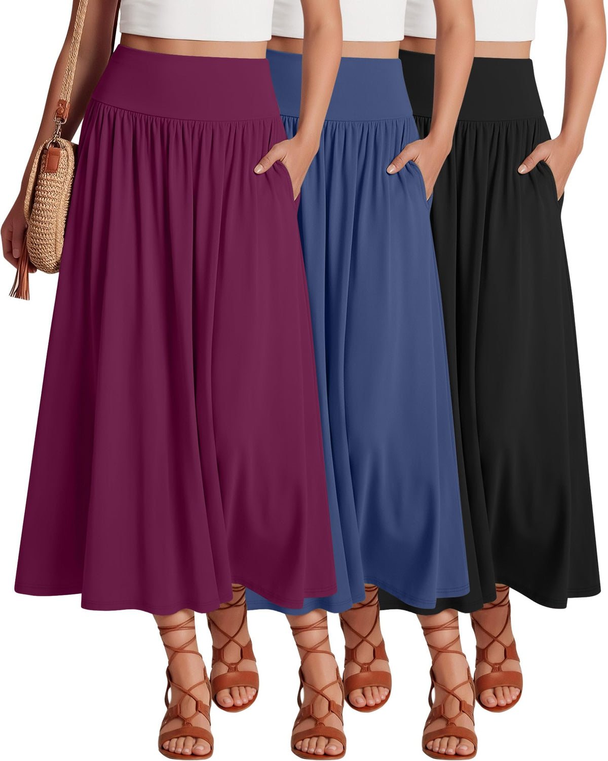 Ficerd 3 Pack Maxi Long Skirts for Women