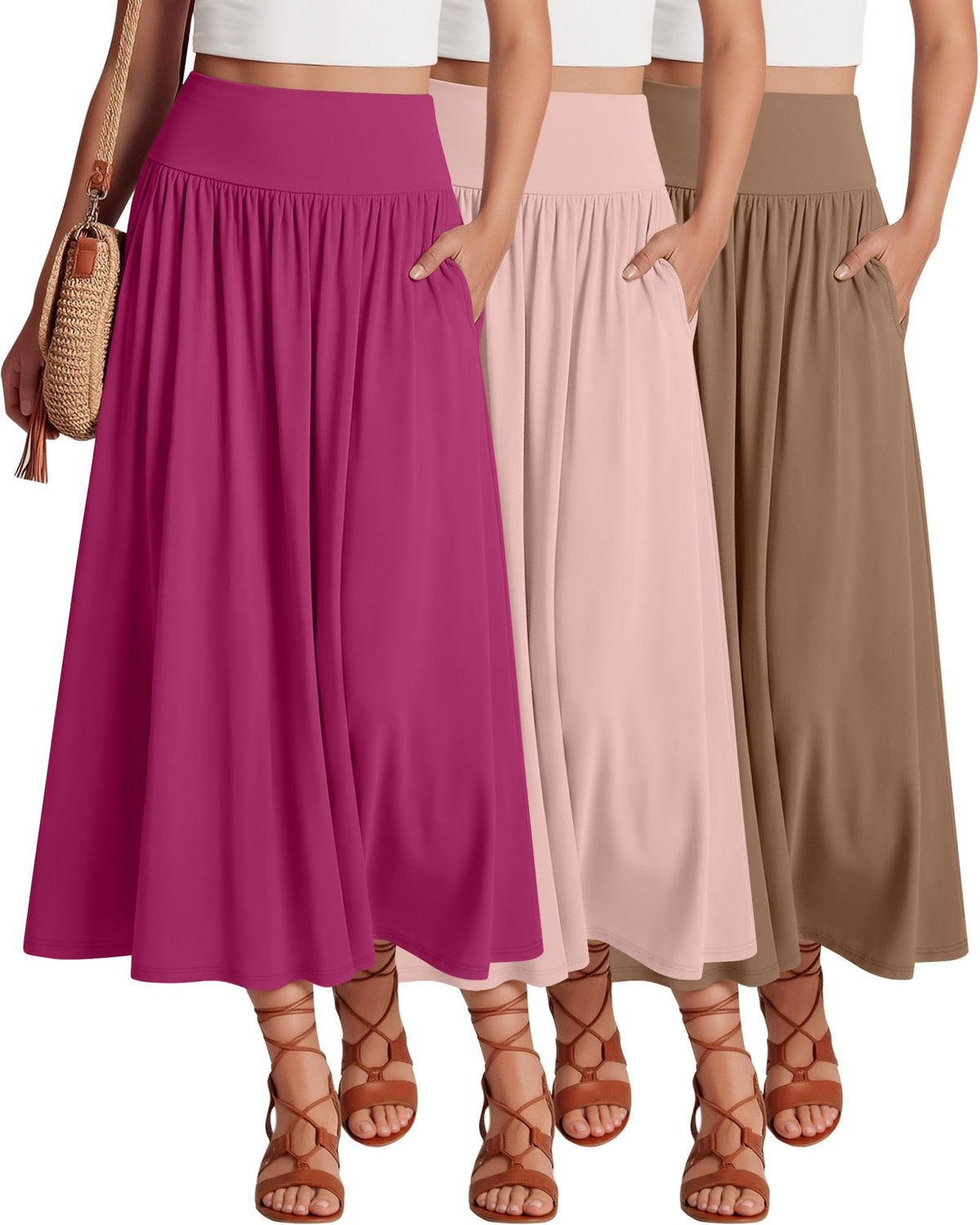 Ficerd 3 Pack Maxi Long Skirts for Women