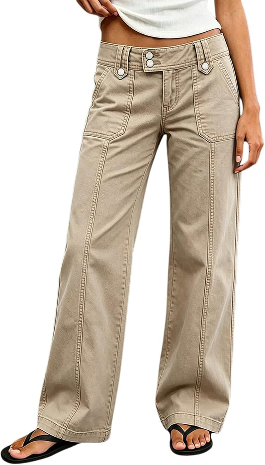 Flamingals Mid Waist Straight Leg Pants for Women