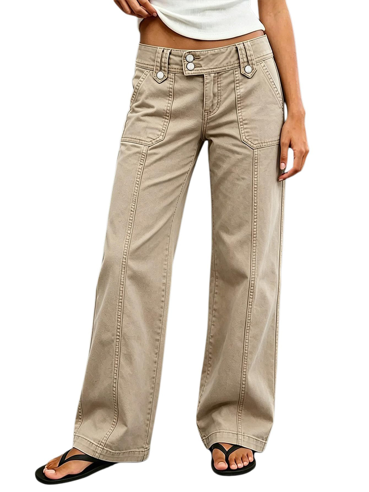 Flamingals Mid Waist Straight Leg Pants for Women