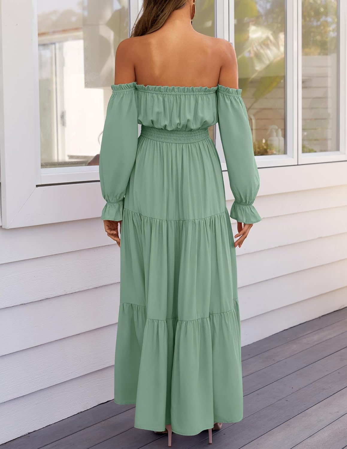 ZESICA Womens Fall Long Sleeve Boho Off Shoulder Maxi Dresses