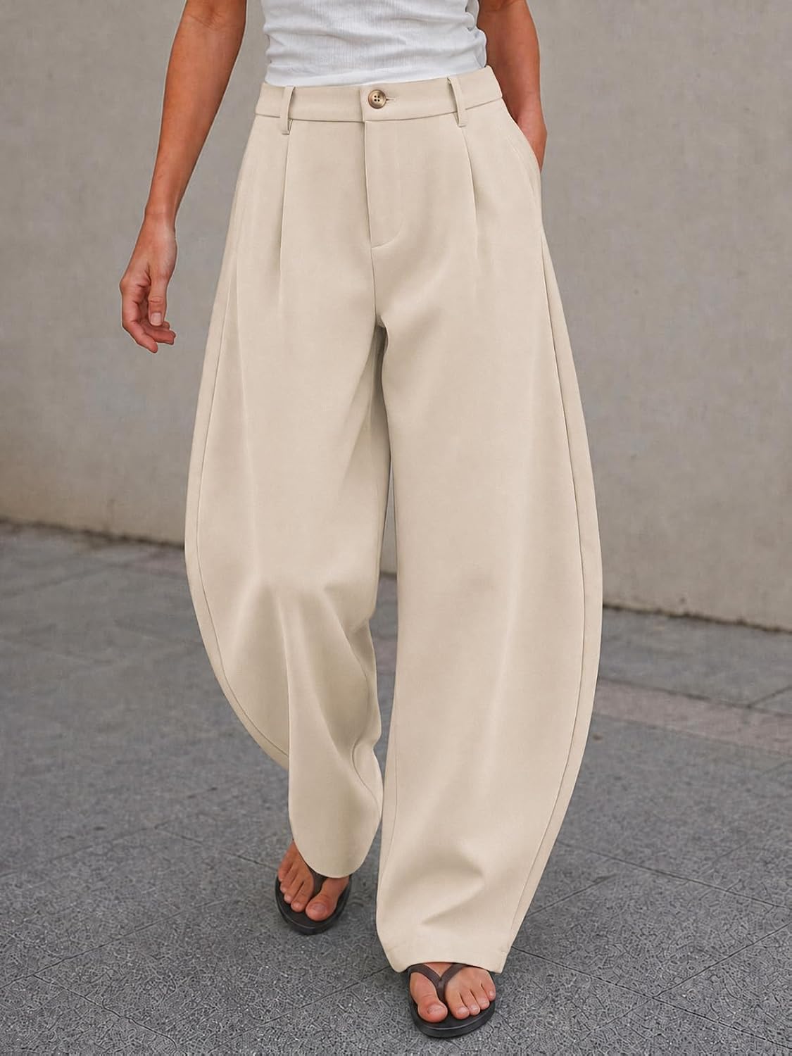Cicy Bell Womens Barrel Dress Pants High Waisted Wide Leg Work Trousers