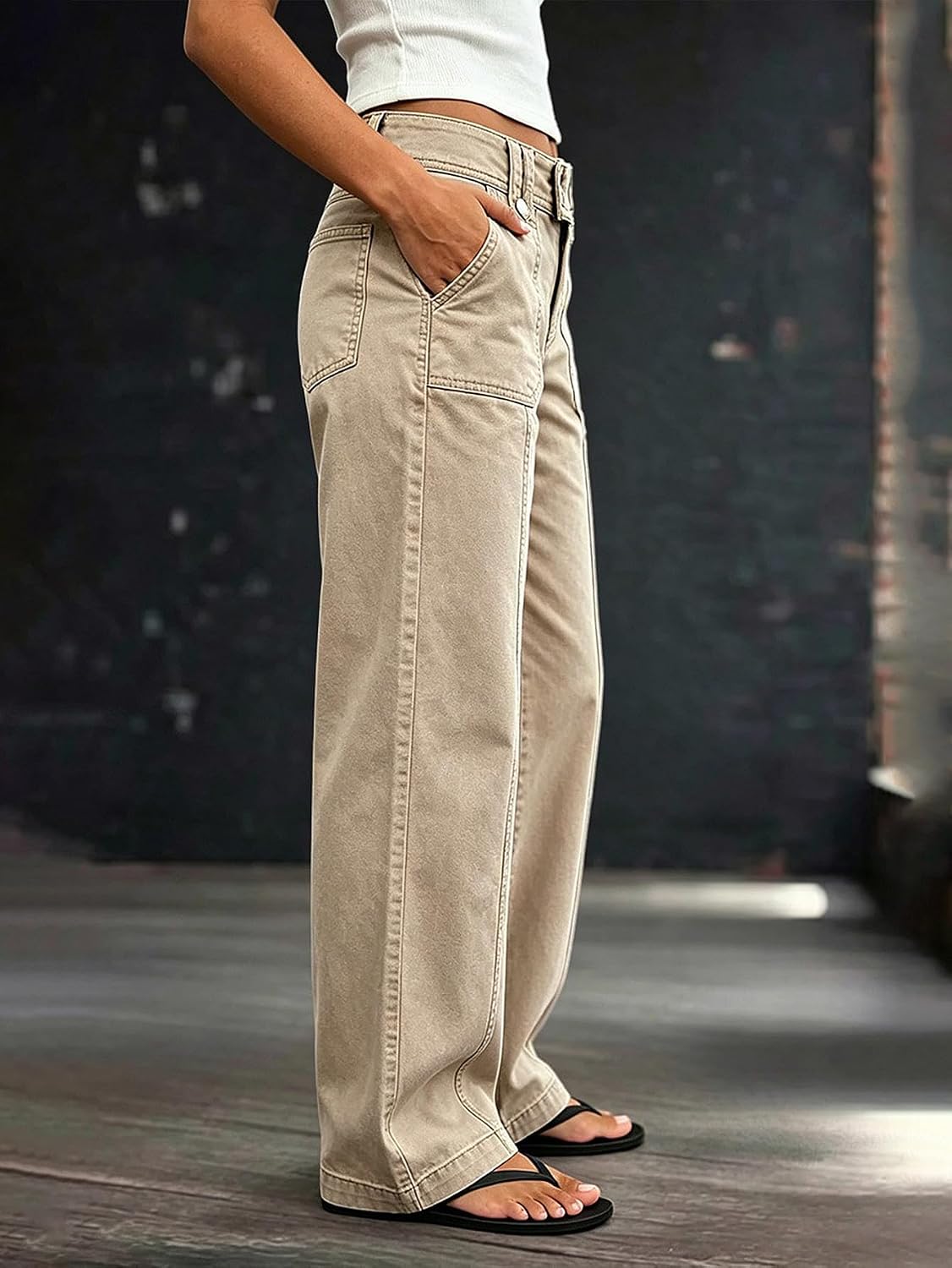Flamingals Mid Waist Straight Leg Pants for Women