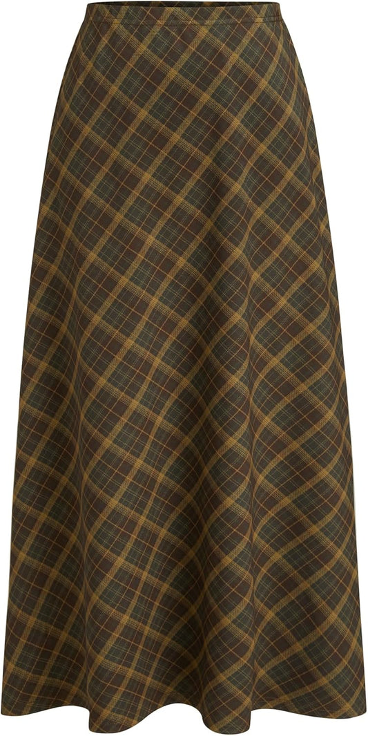 CIDER Womens Plaid Maxi Skirt A Line Pleated Gingham