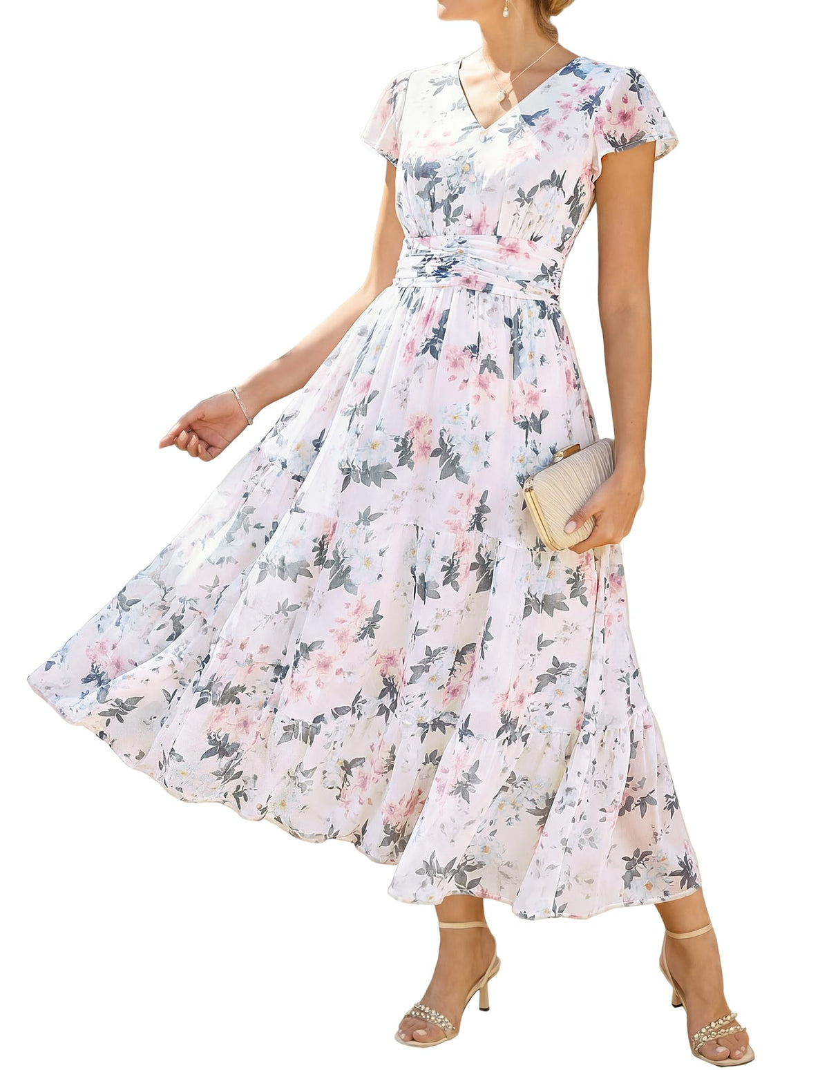 GRACE KARIN Women Summer Dress,Maxi Floral Wedding Guest Dresses