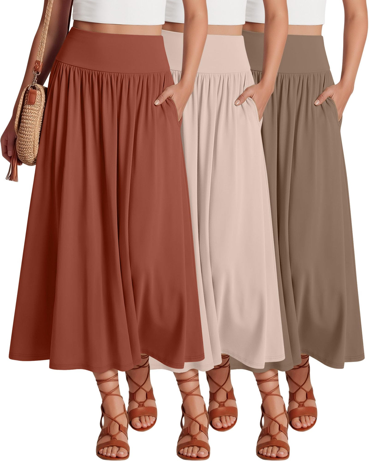 Ficerd 3 Pack Maxi Long Skirts for Women