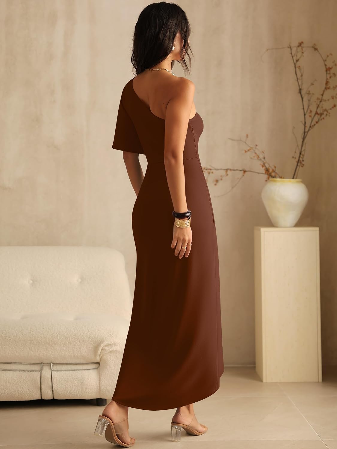 ANRABESS Women One Shoulder Formal Wedding Guest Dress