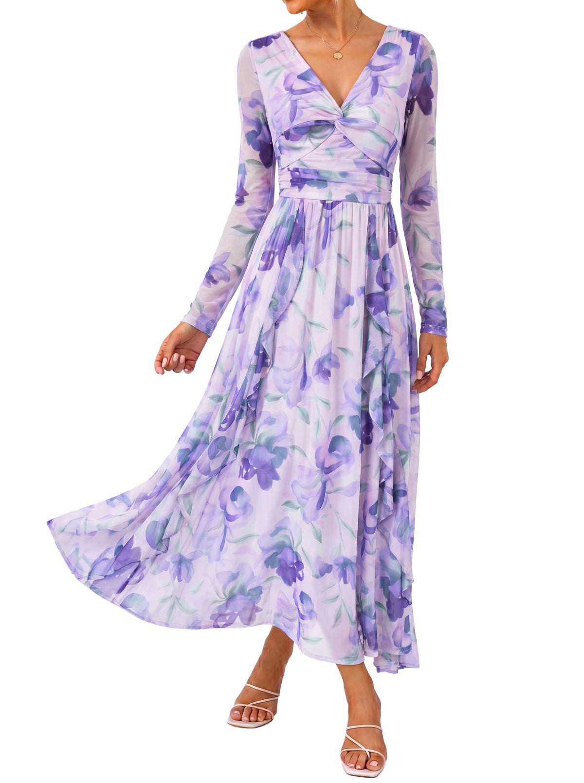 GRACE KARIN Women Fall Wedding Guest Long Sleeve Formal Floral Maxi Dress