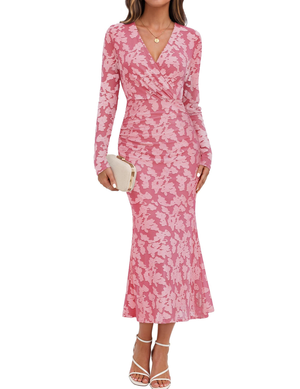 MEROKEETY Women's Wrap Long Sleeve Fall Wedding Guest Formal Maxi Dresses