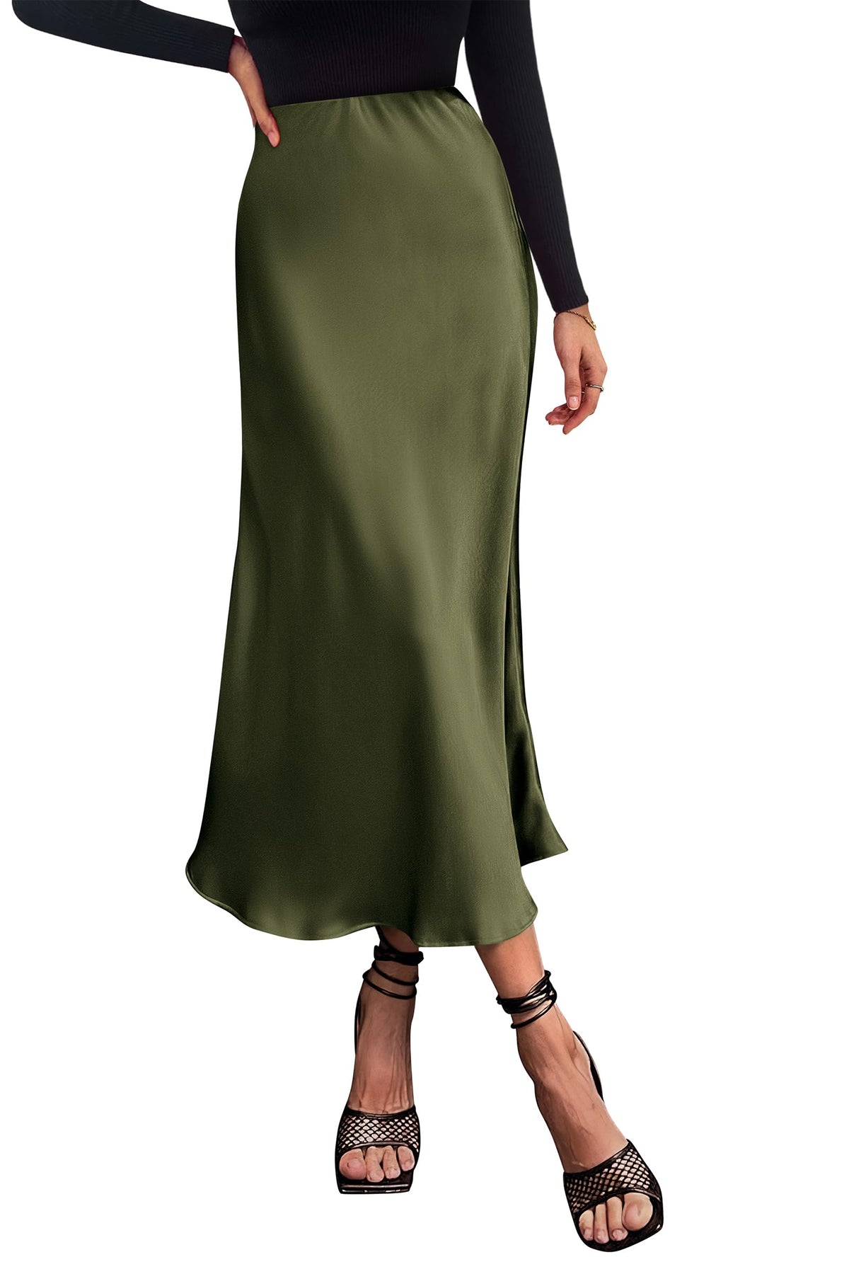 PRETTYGARDEN Women's Satin Midi Skirts Dressy Casual