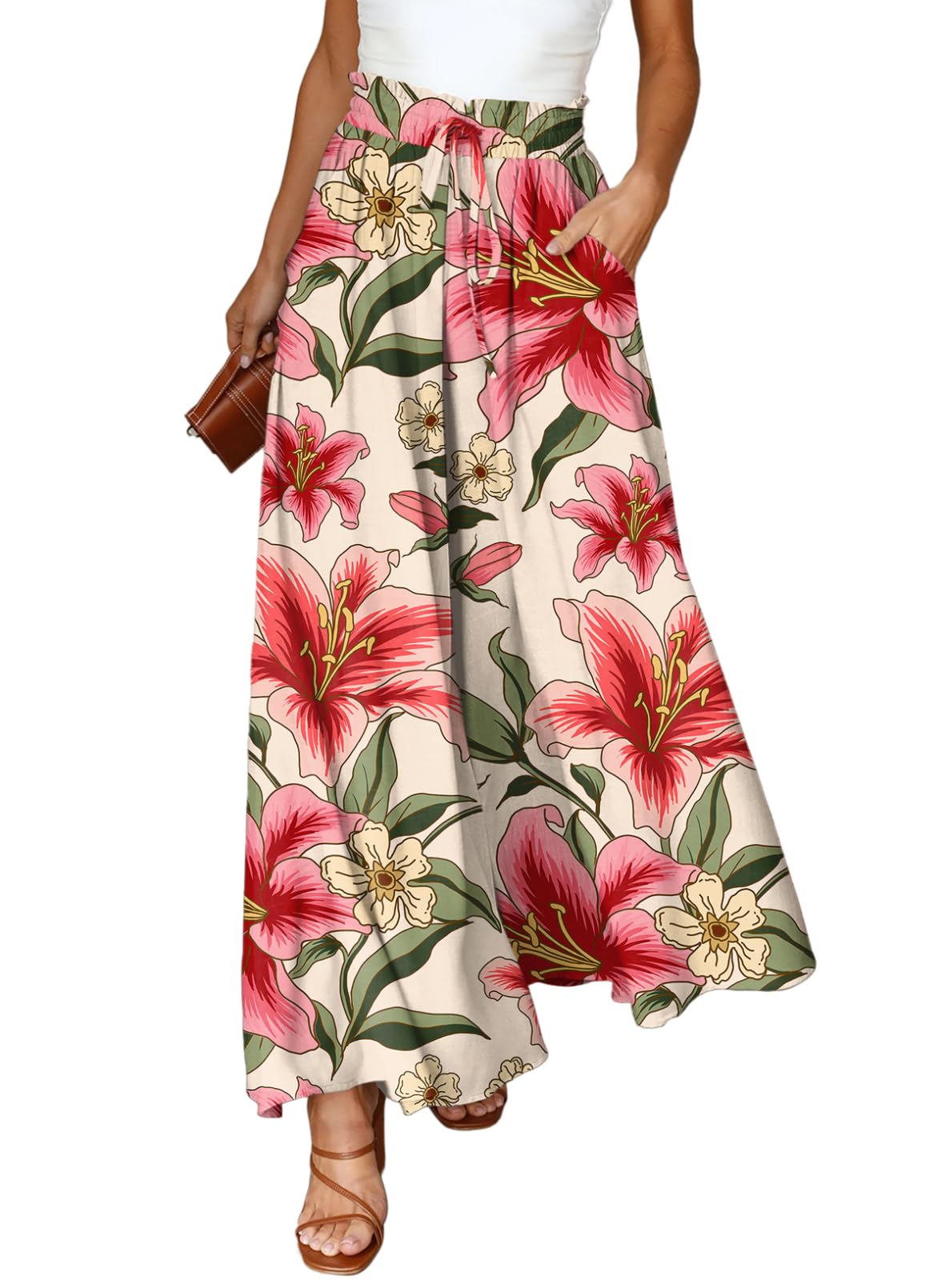 Dokotoo Wide Leg Pants for Women Casual Elastic Waist Drawstring Pants