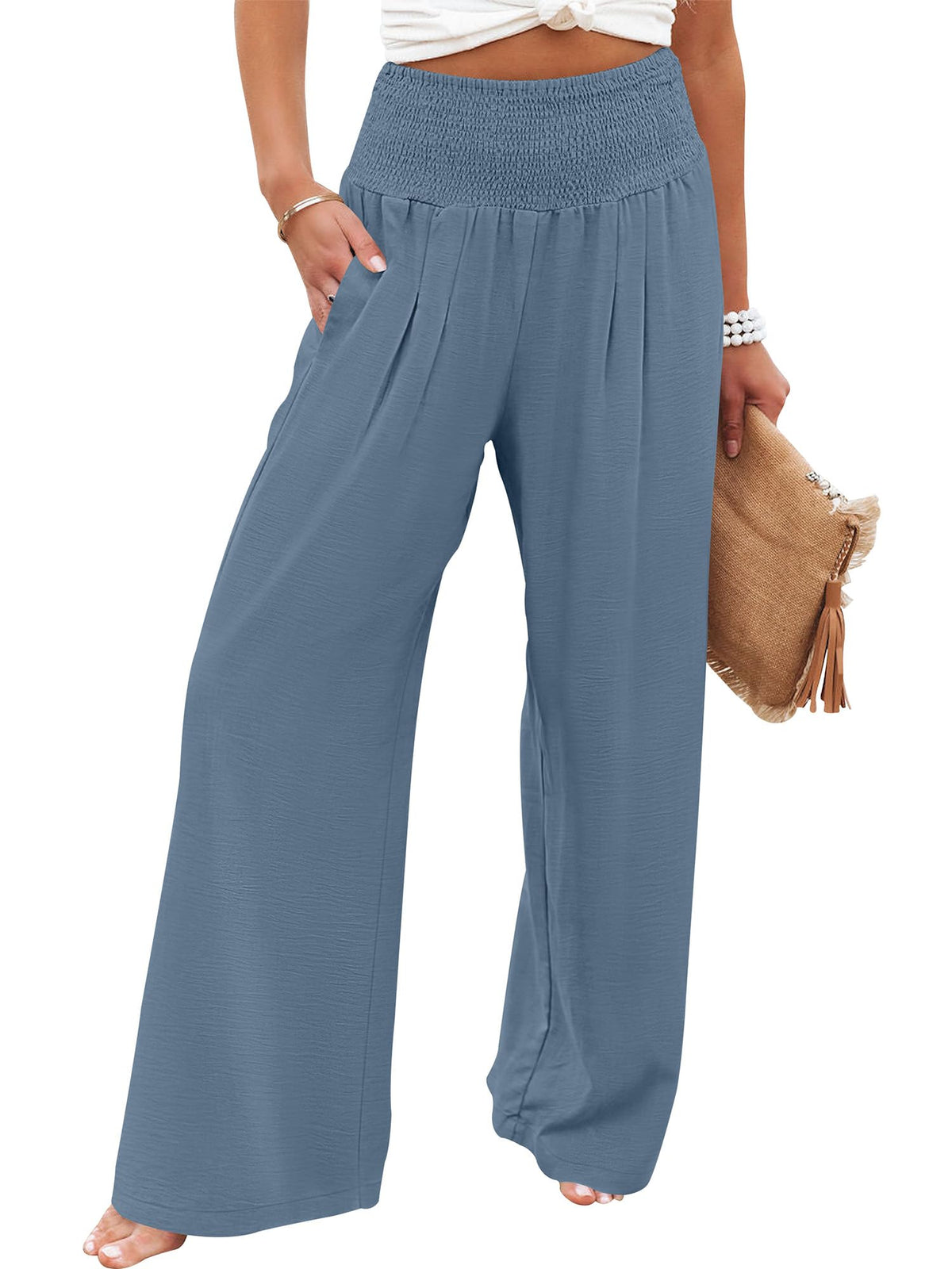 ANRABESS Women Wide Leg Summer Palazzo Pants with Pockets