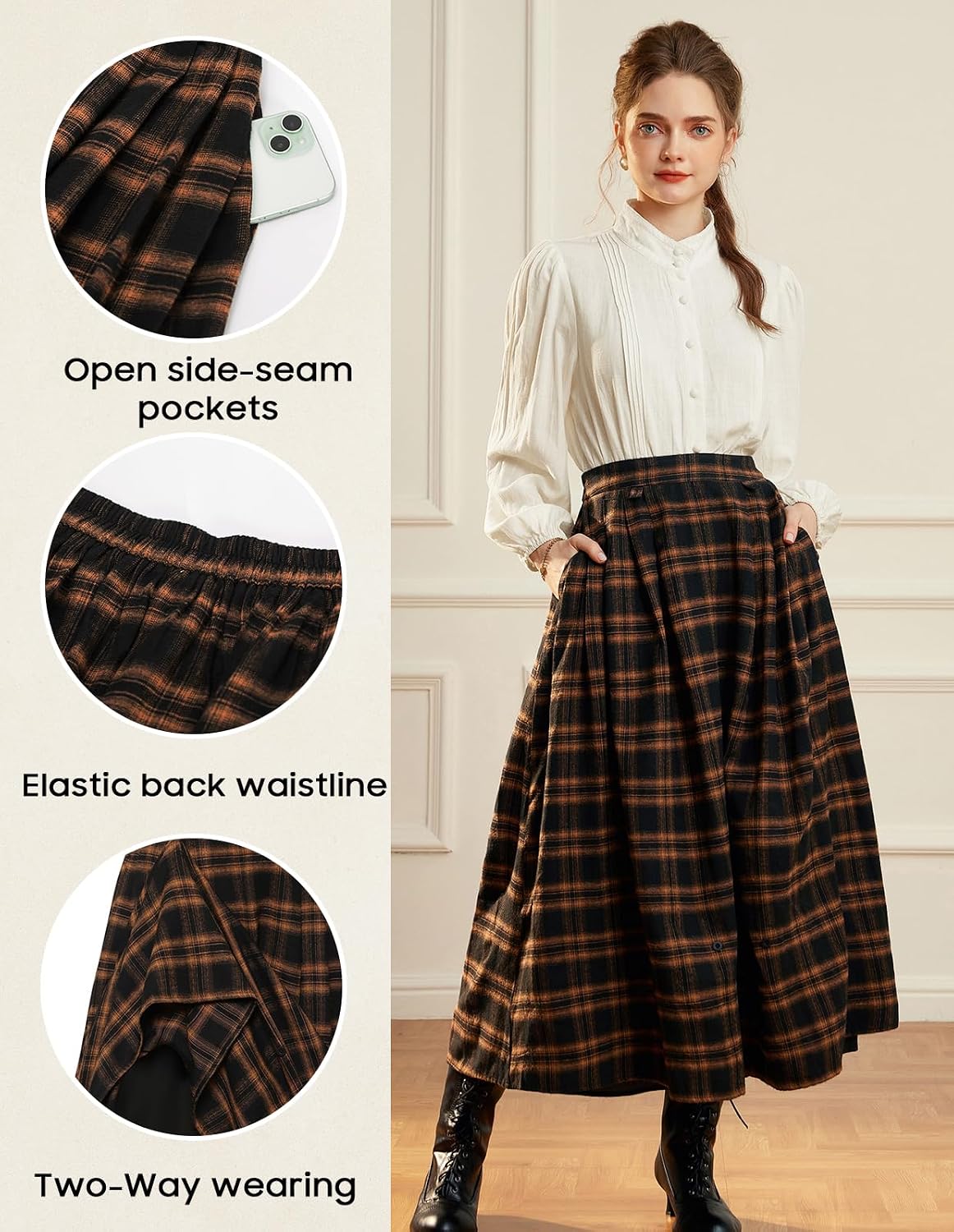 Scarlet Darkness Plaid Skirts for Women High Waist Layered Long Skirt