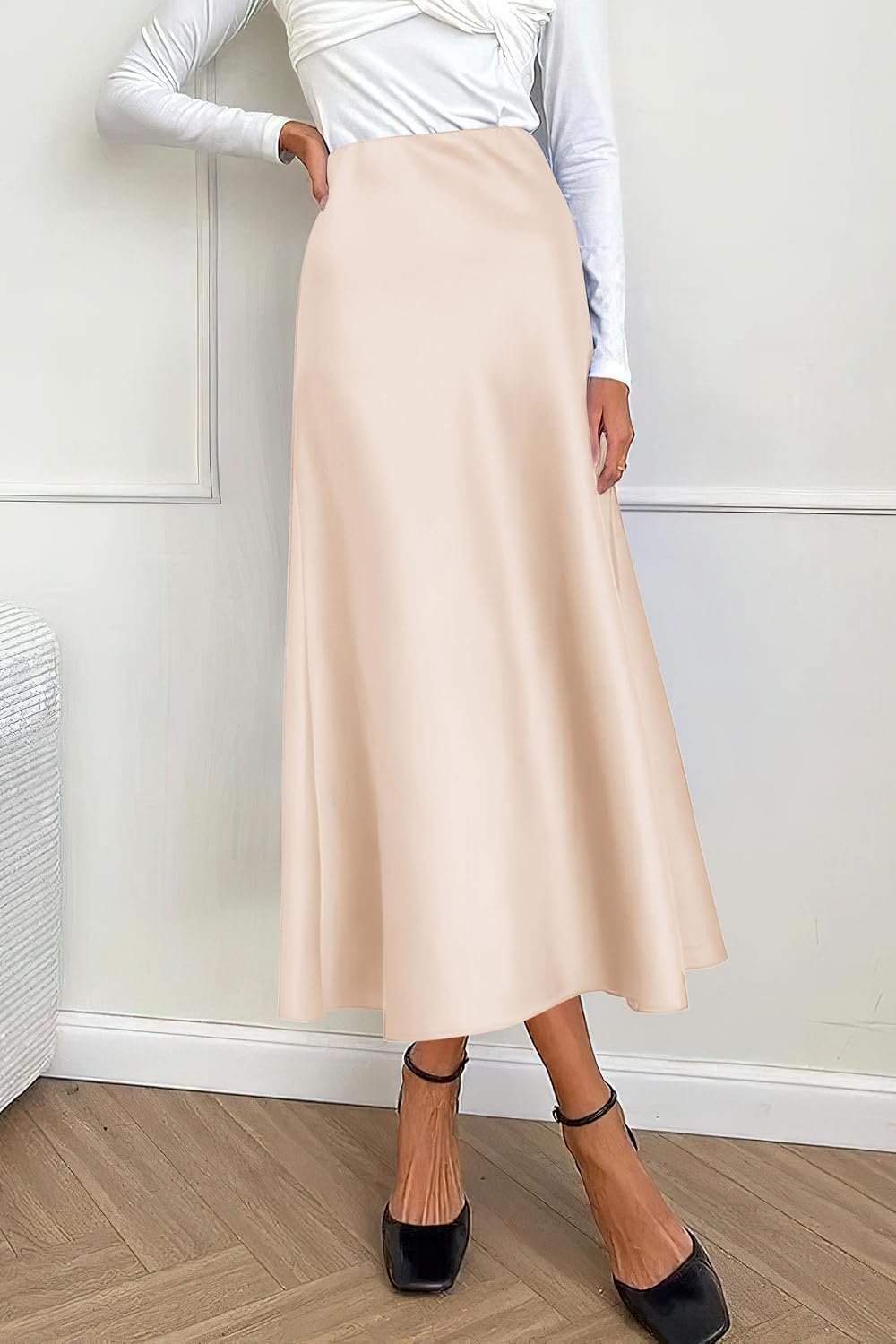 PRETTYGARDEN Women's Satin Midi Skirts Dressy Casual