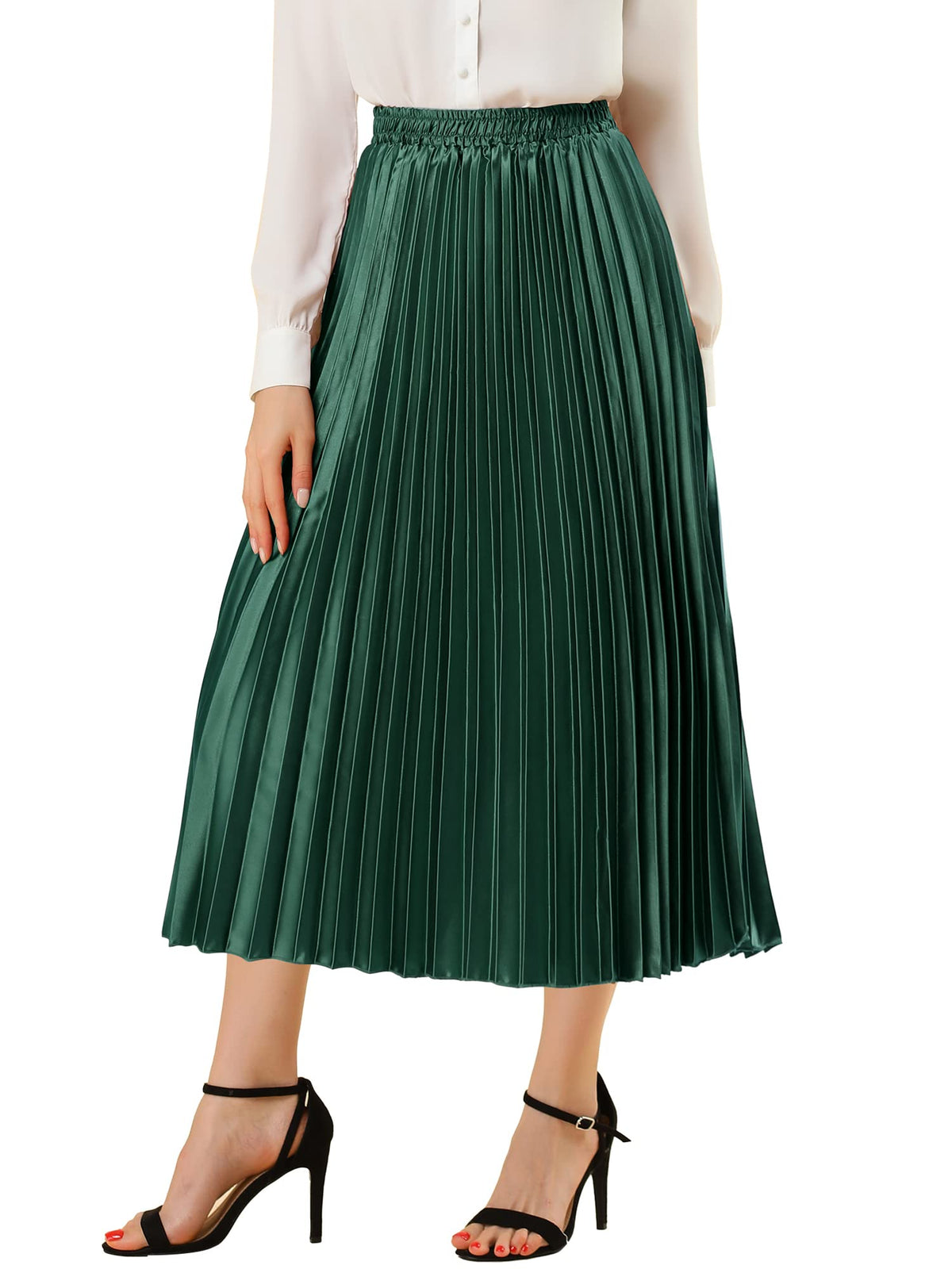 Allegra K Women Pleated Midi Skirt High Waisted Metallic Party Skirts