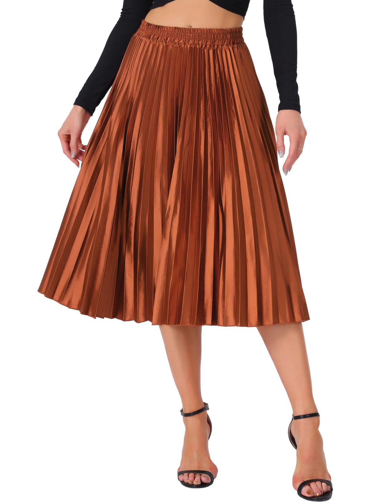 Allegra K Women Pleated Midi Skirt High Waisted Metallic Party Skirts