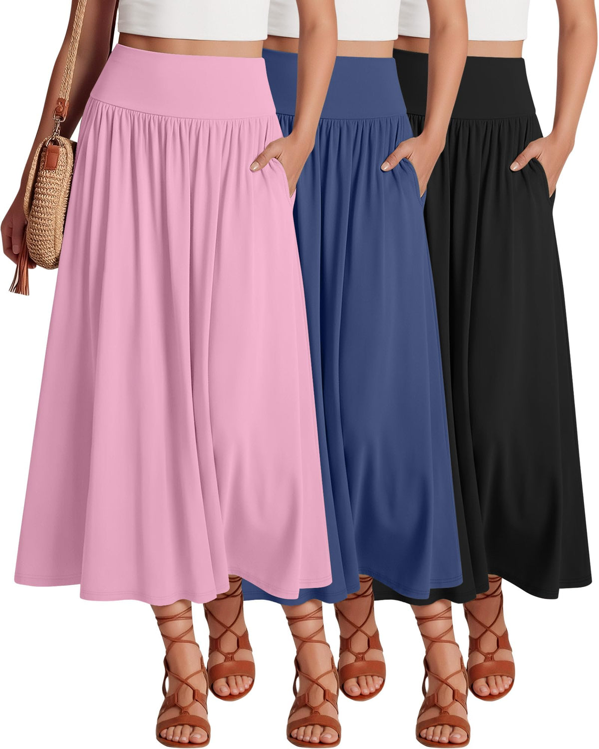 Ficerd 3 Pack Maxi Long Skirts for Women