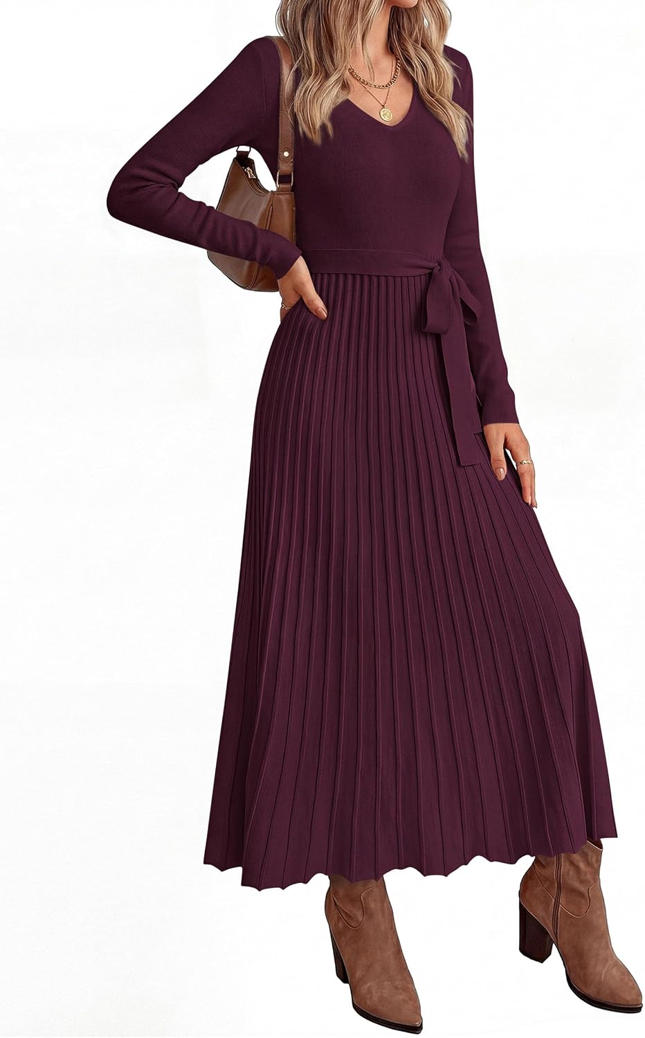 PRETTYGARDEN Womens Fall Maxi Long Sleeve Sweater Dress