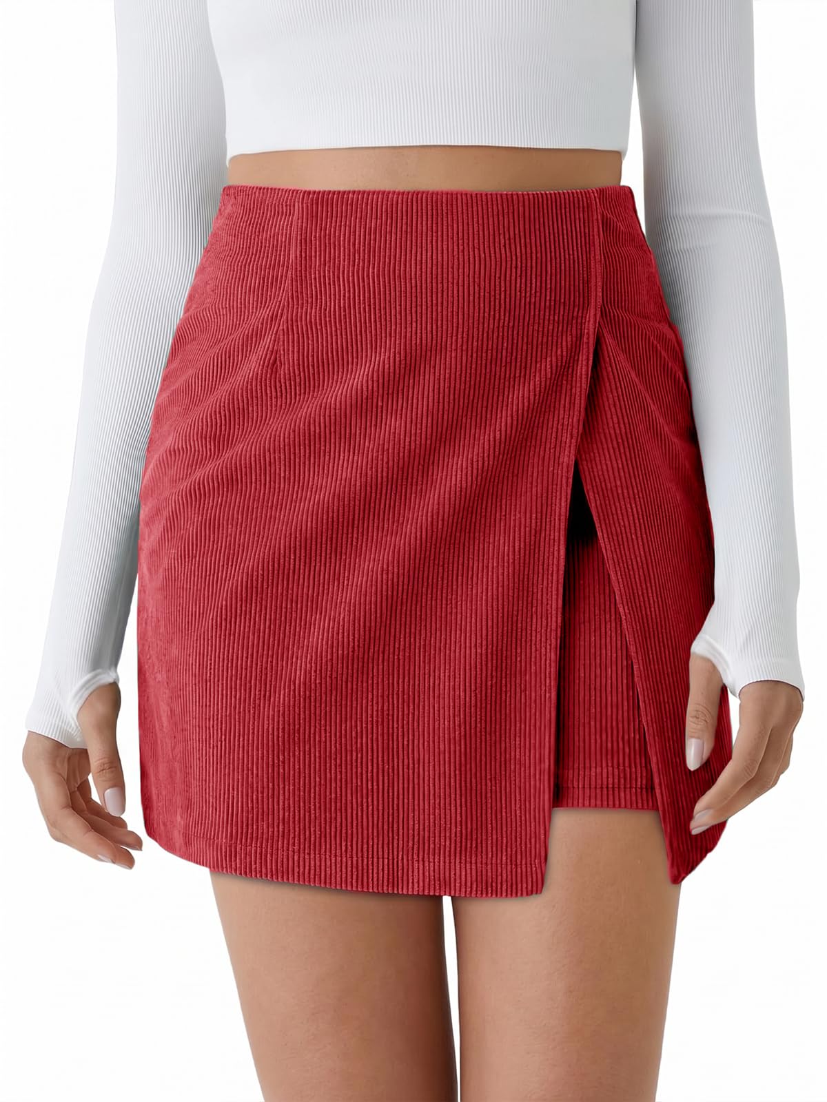 Cicy Bell Womens Corduroy Mini Skirt High Waisted A-line Fall Skirts