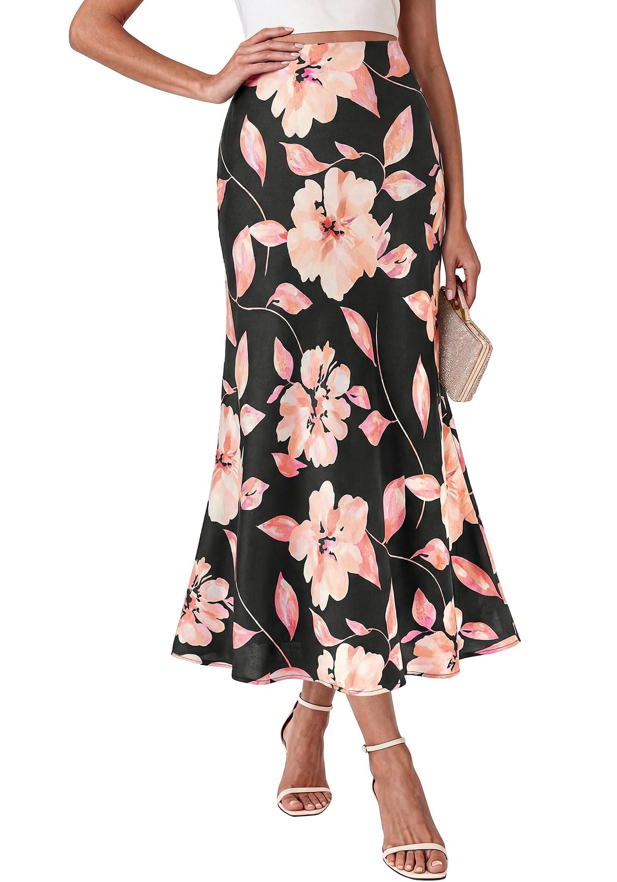BTFBM Silk Midi Skirts for Women 2026 Summer Fall