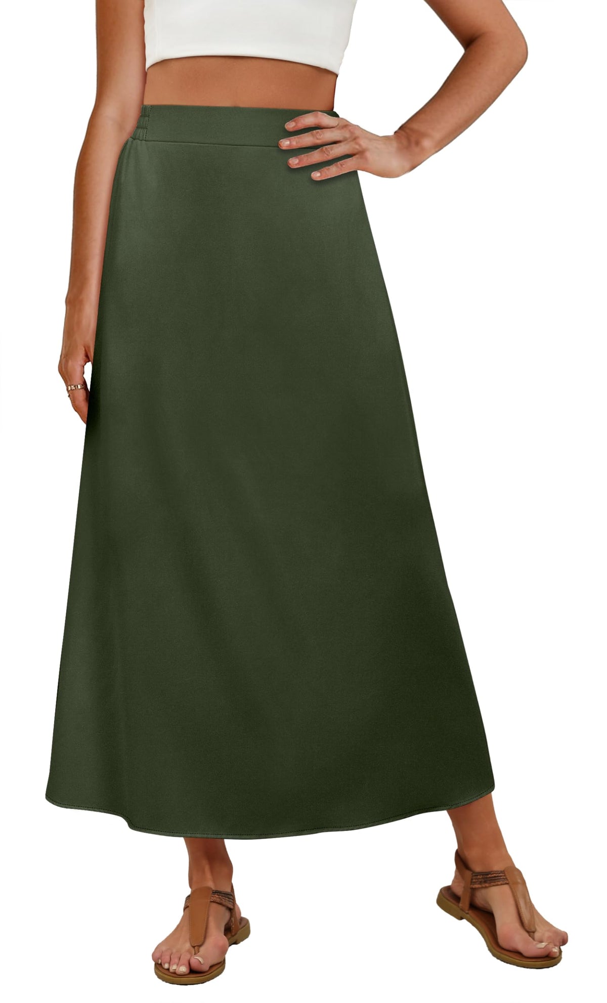 OFEEFAN Womens Maxi Long Skirts with Pockets Stretchy Spring Summer Boho Casual Flowy Trendy