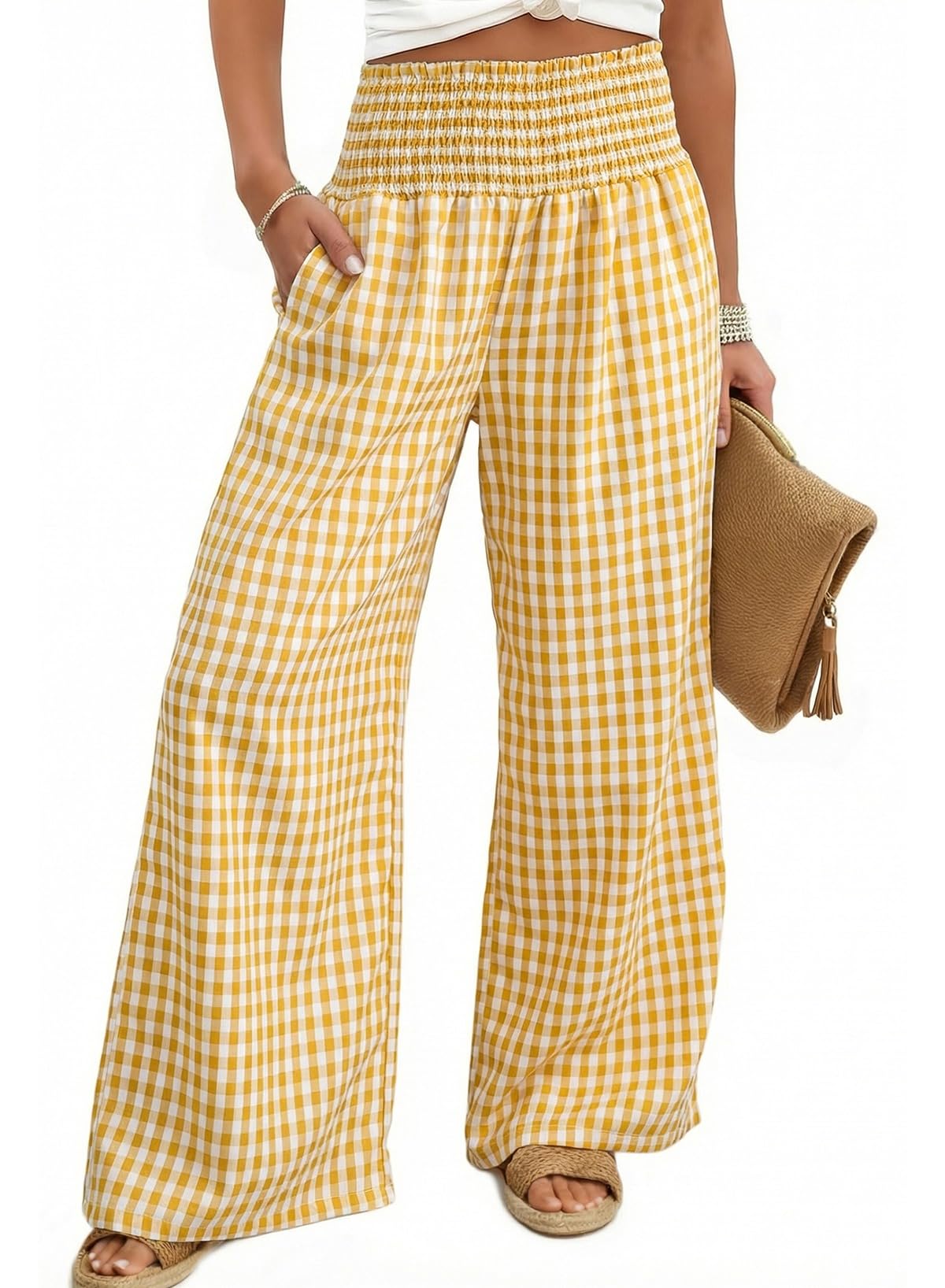 Dokotoo Women's Fall Gingham Wide Leg Casual Pants 2026