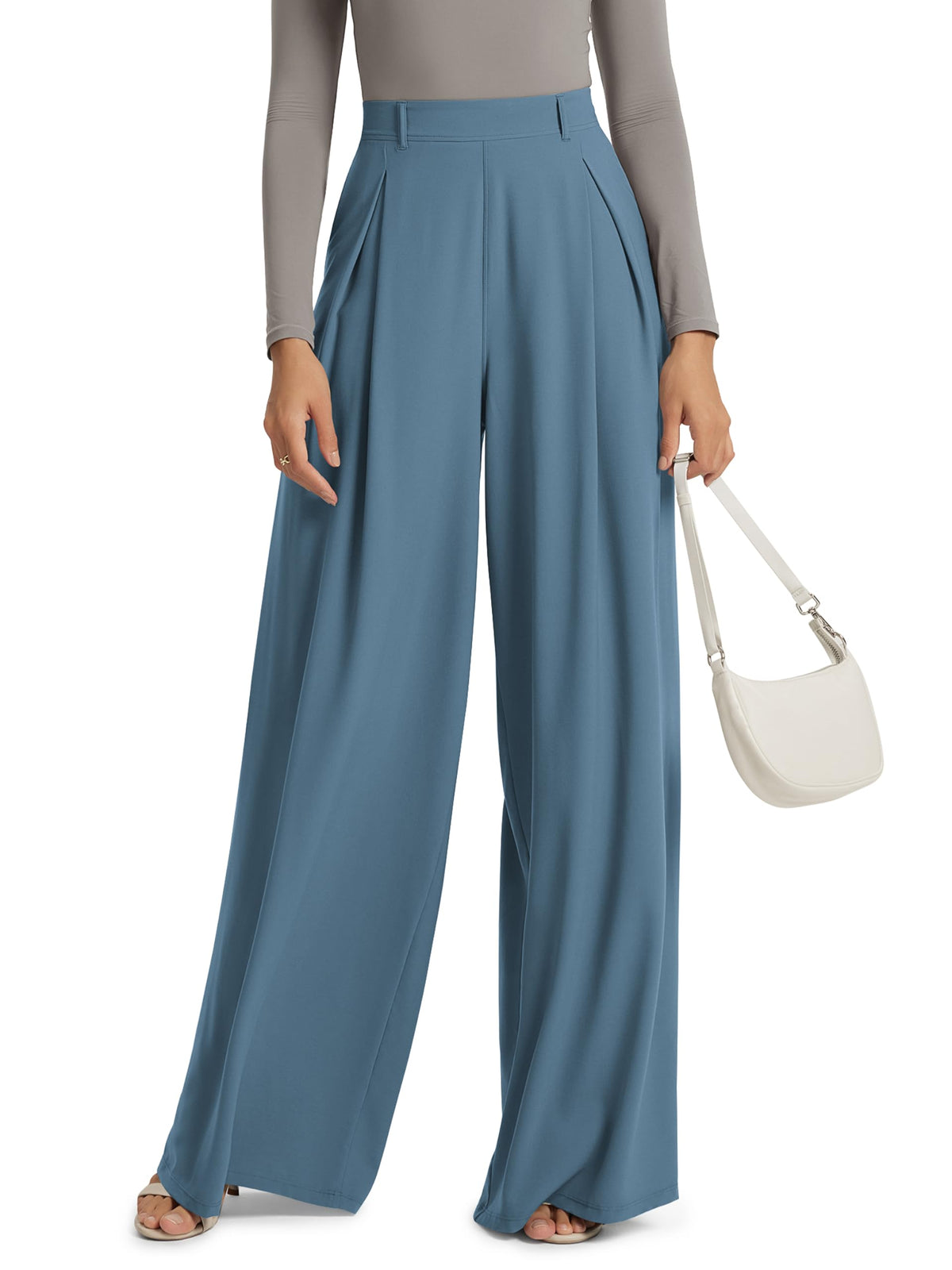ODODOS Pleated Extra Wide Leg Pants for Women Flowy Lightweight High Waist Trouser with Pockets - 27" / 29" / 31" Inseam