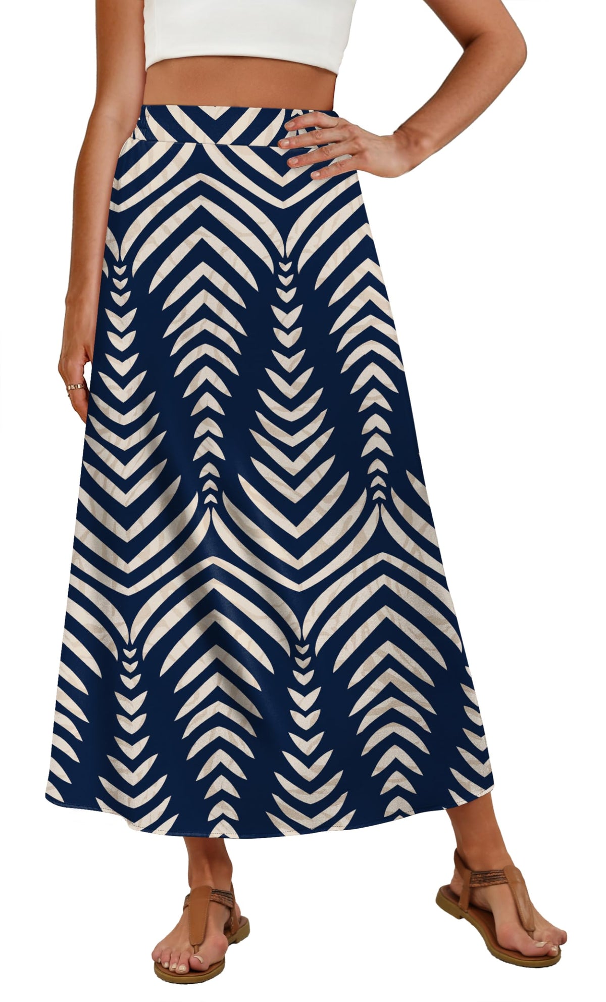 OFEEFAN Womens Maxi Long Skirts with Pockets Stretchy Spring Summer Boho Casual Flowy Trendy