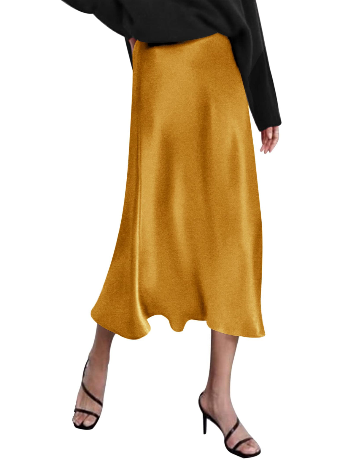 Zeagoo Skirts for Women High Waist Skirt Elegant Midi Skirt Satin