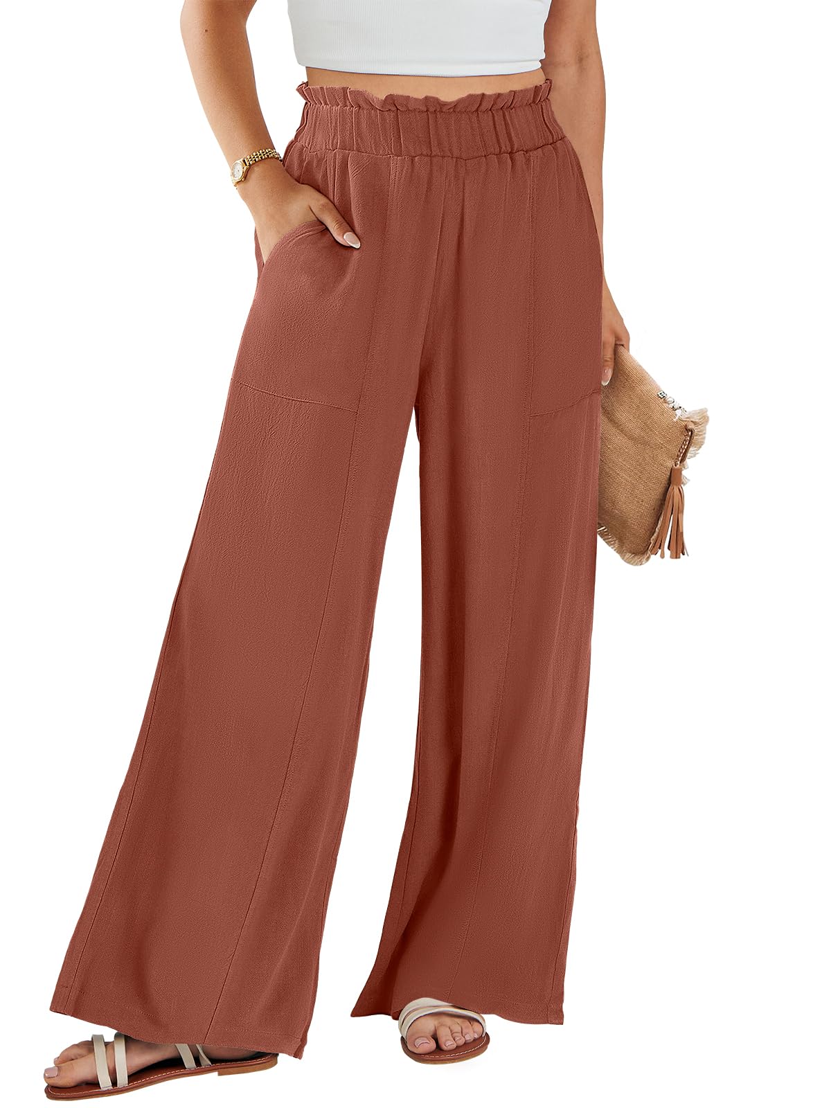 ANRABESS Womens Linen Pants 2026 Summer Casual Loose Wide Leg Palazzo Pants High Waist Flowy Beach Trousers Work Outfits