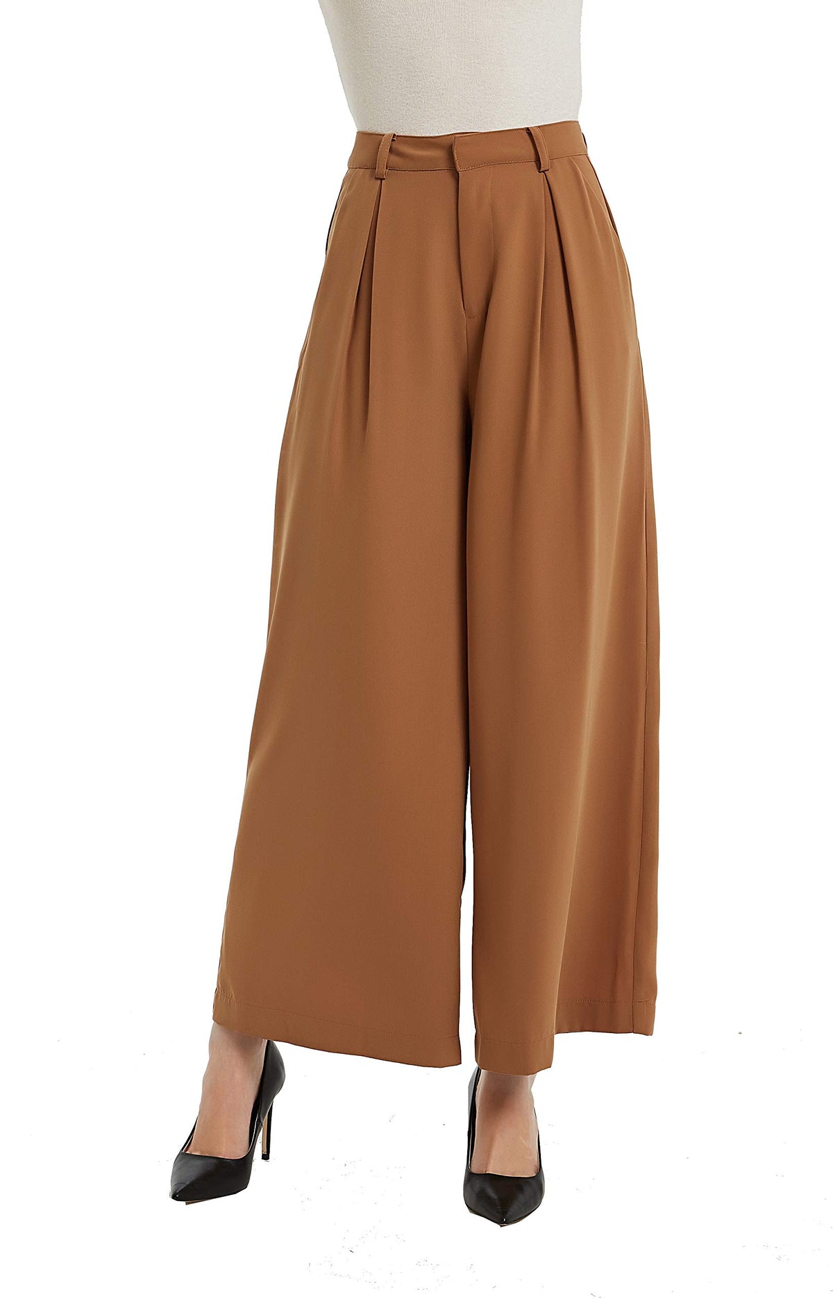 Tronjori Womens High Waist Casual Wide Leg Palazzo Business Pants