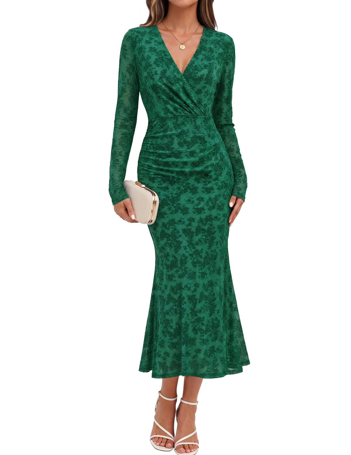 MEROKEETY Women's Wrap Long Sleeve Fall Wedding Guest Formal Maxi Dresses