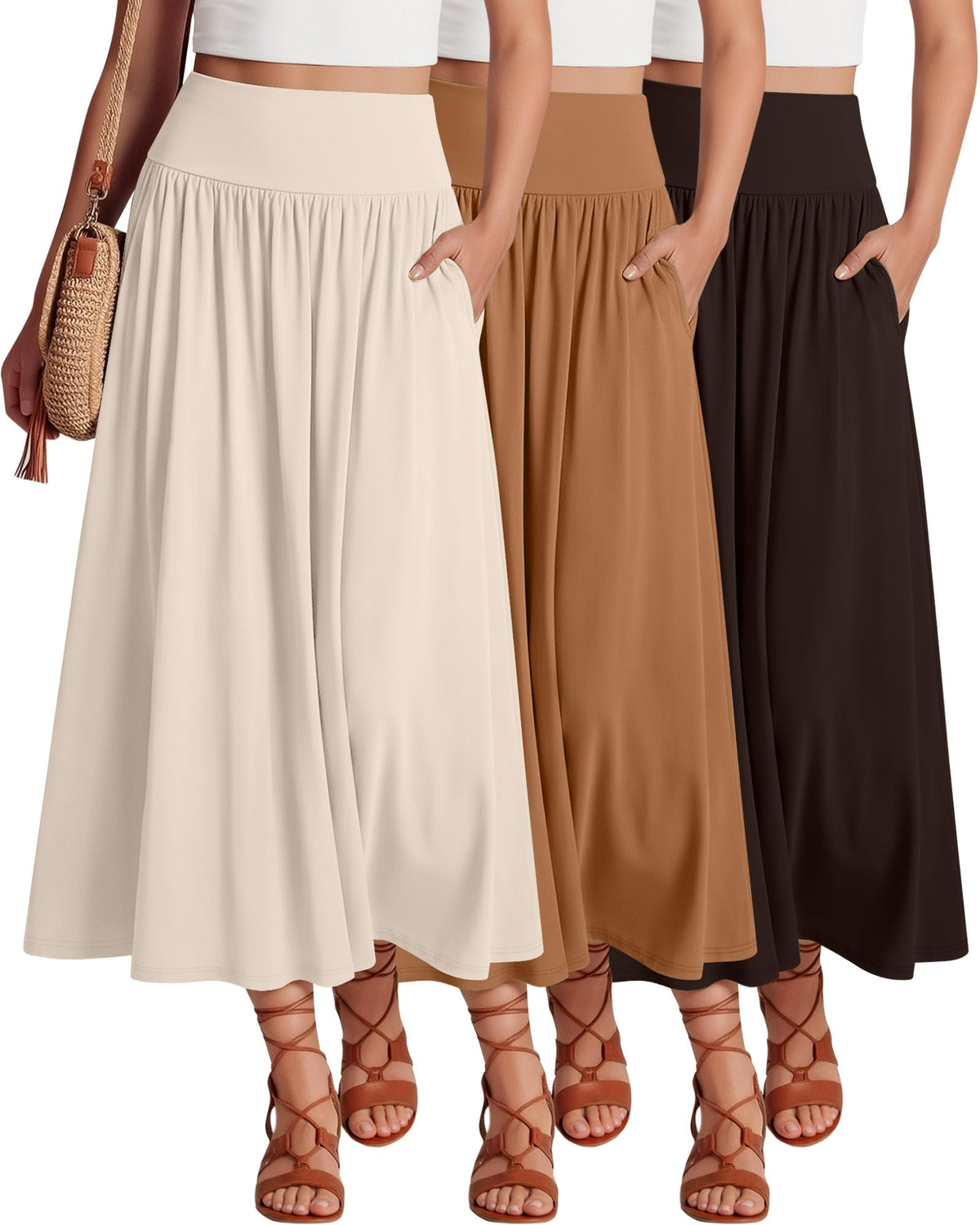 Ficerd 3 Pack Maxi Long Skirts for Women